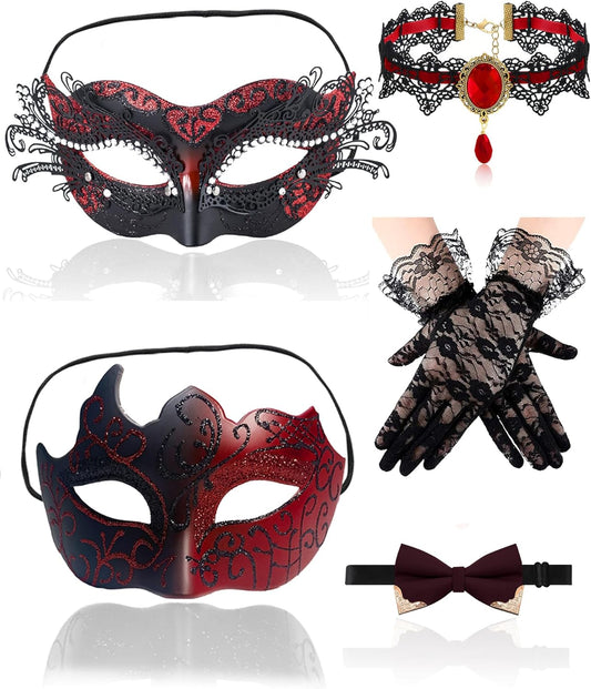 Masquerade Mask for Couples Women Men Set Halloween Mardi Gras Venetian Lace Masquerade Mask Costume Accessories