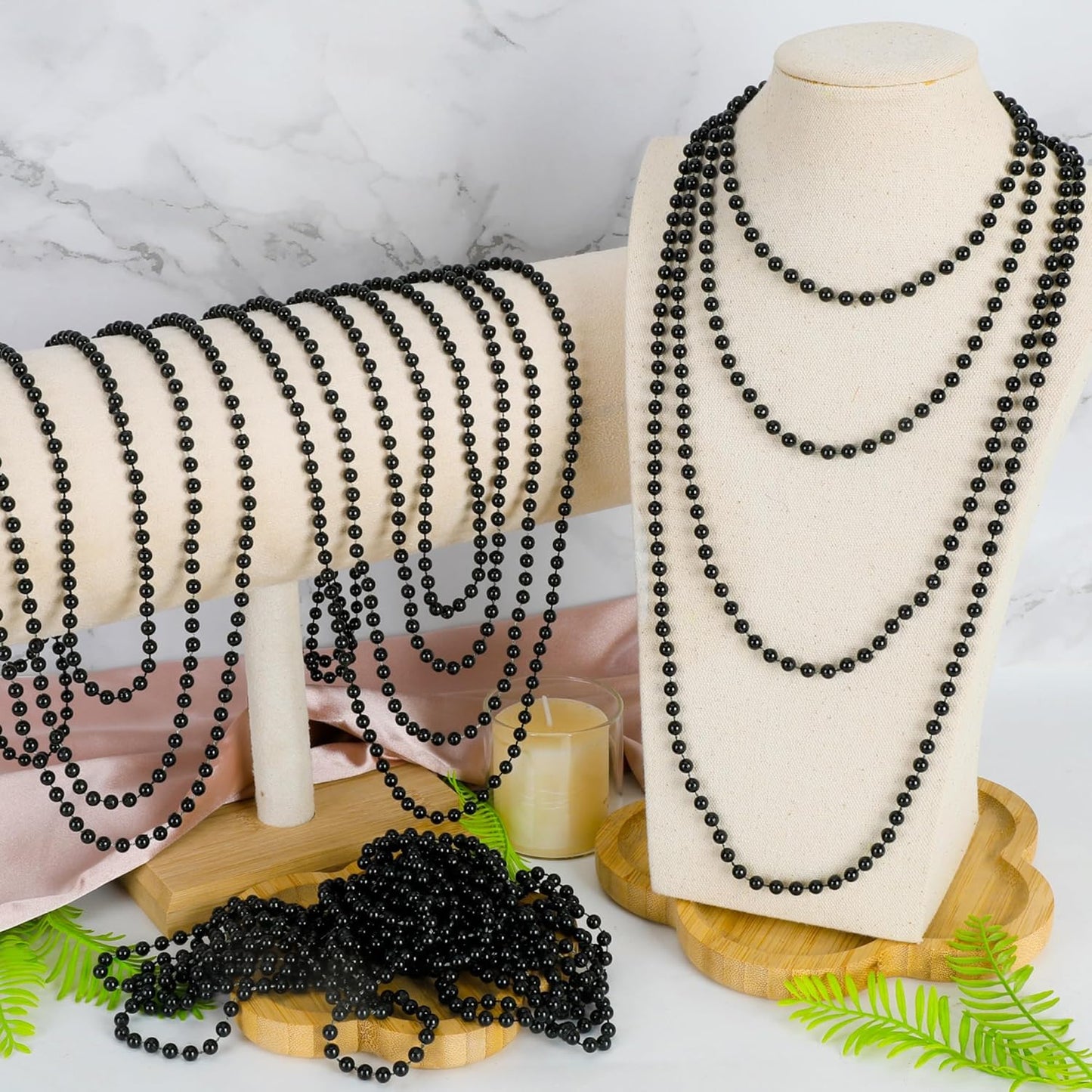 12 PCS Black Beads Necklaces, 33" Mardi Gras Beads Bulk, Round Metallic Black Mardi Gras Stuff Set, Festival Parade Throw Accessories for Parade Party Favors Carnival Decorations