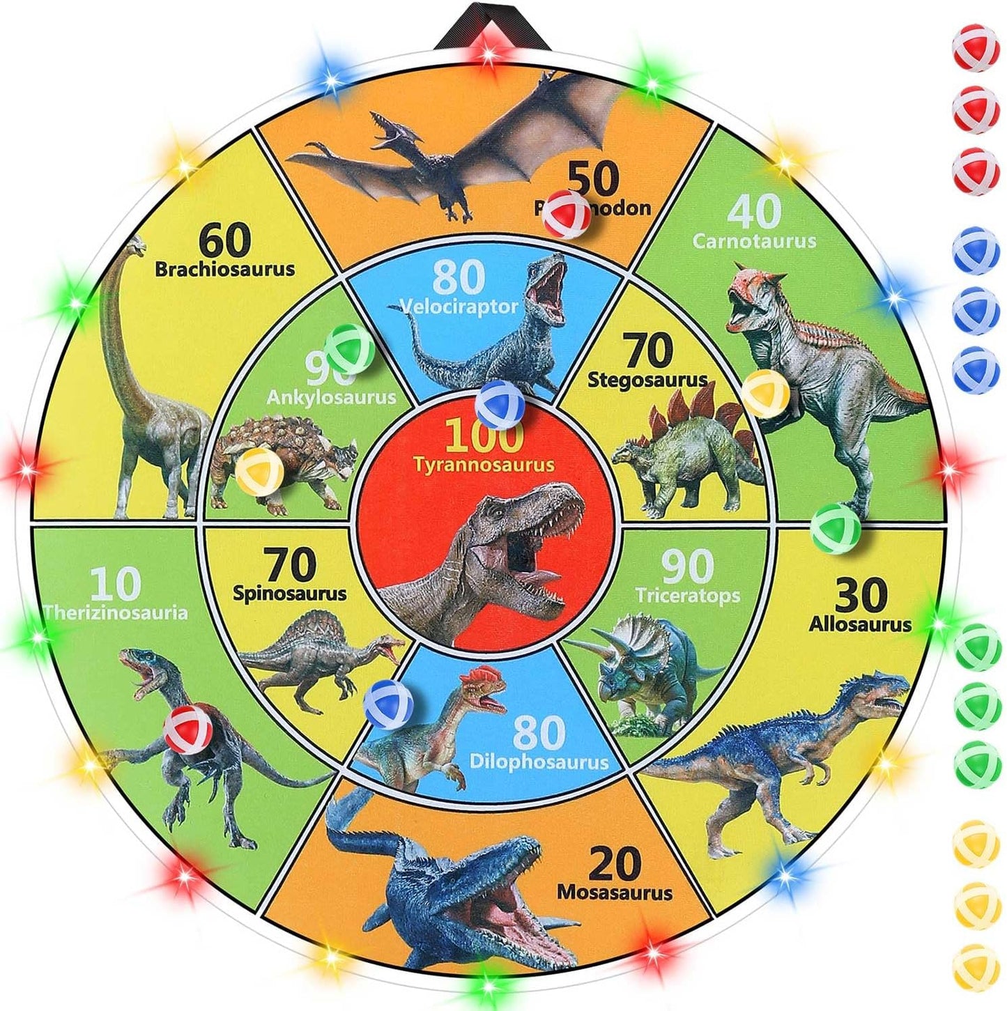 30 Inch LED Dart Board Kids Game,12PCS Sticky Balls,Indoor/Outdoor Sports Carnival Games Yard Party, Suitable for 3 4 5 6 7 8 9 10 Years Old Boys and Girls Birthday Gifts Dinosaur Toys