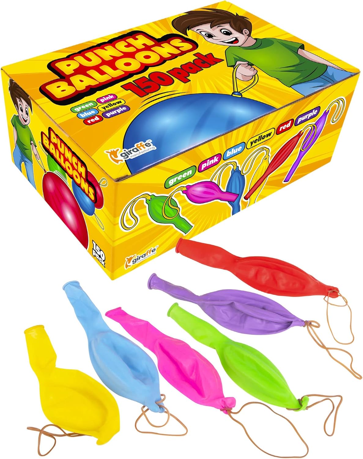 Giraffe 18 Inch Large Thick Latex Neon Rubber Punch Balloons for Kids 150 Pack Bulk - Balloons Party Favors 8-12 Outdoor Strong Party Baloons - Stocking Stuffers for Kids