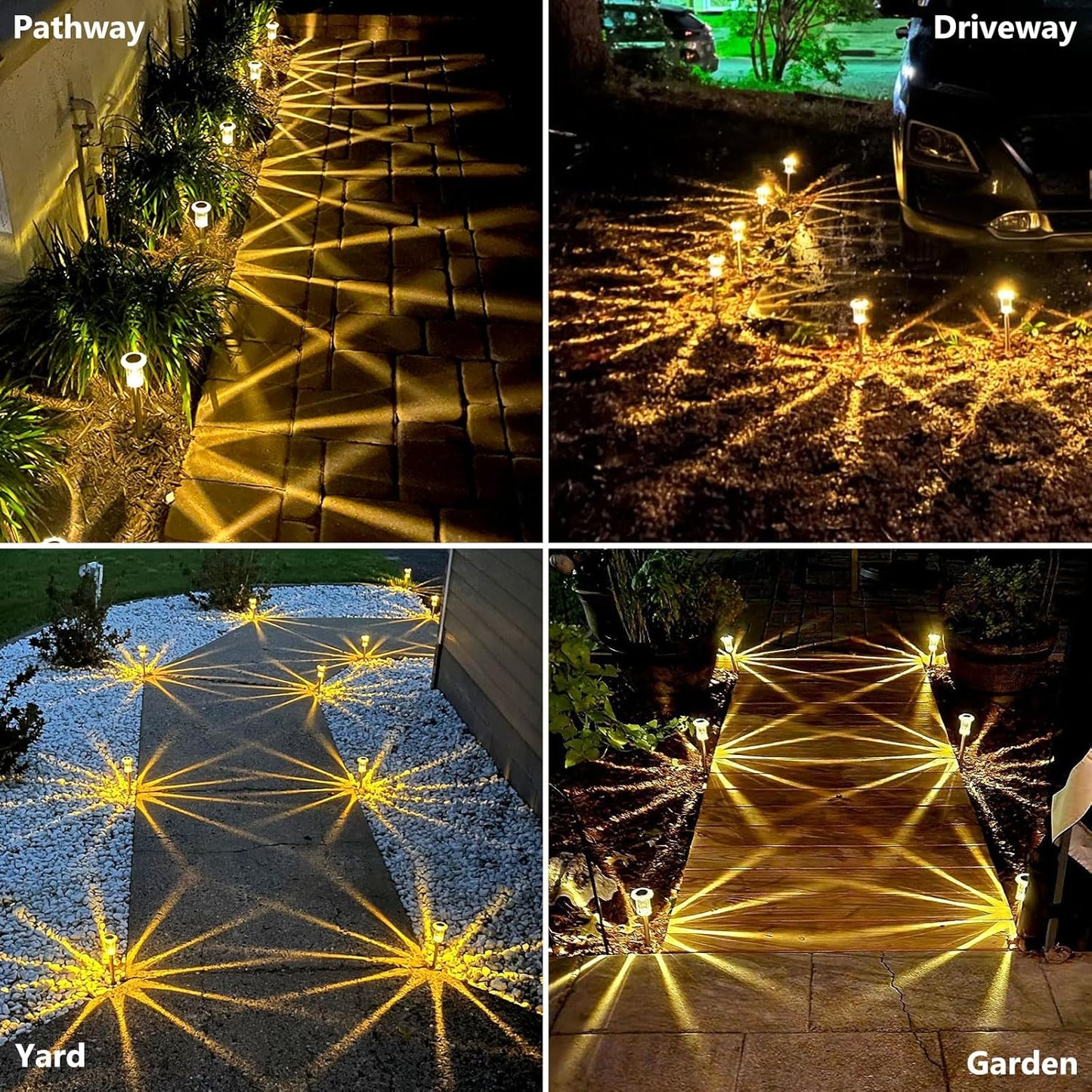 Solar Lights Outdoor 15 Pack Solar Pathway Lights LED Waterproof Stainless Steel Garden Stake for Yard, Outside, Walkway, Sidewalk, Driveway, Lawn (Warm White)