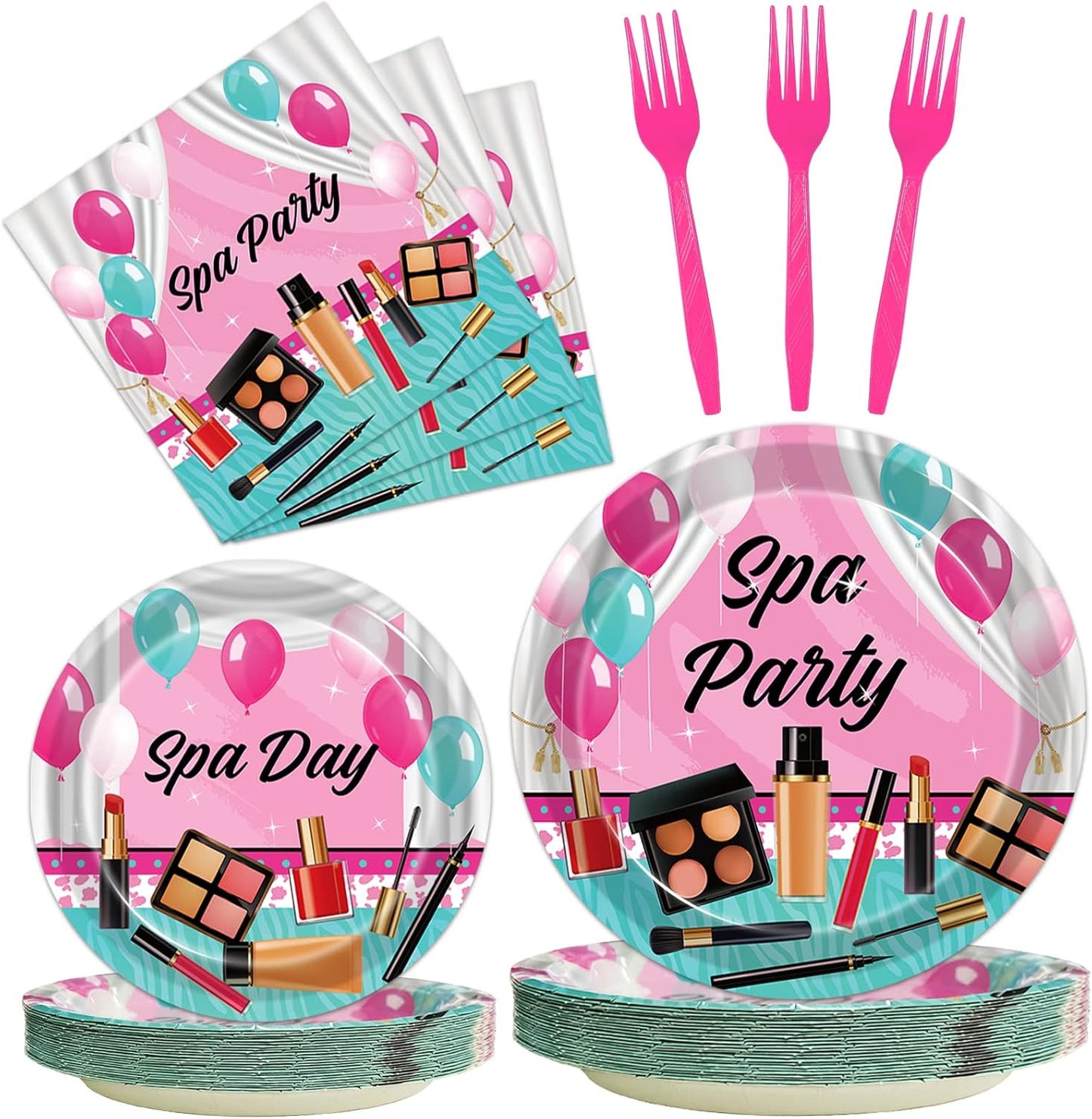 96 Pcs Spa Party Plates and Napkins Set, Spa Day Makeup Party Supplies Decorations for Girls Kids Princess Sweet Pink Make up Theme Birthday Party Tableware Kit, Serves 24