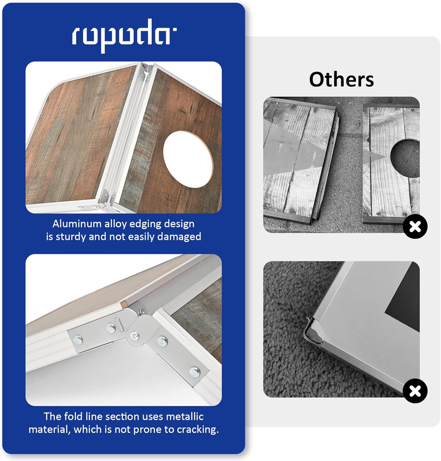 ROPODA Portable Cornhole Board Set,24 x 16 in Corn Hole Games for Adults with 8 Bean Bags, Lightweight Aluminum Alloy Edging Cornhole Set for Outdoor Games，Beach and Tailgates.