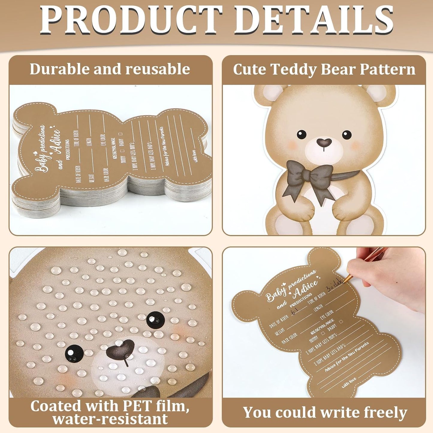 50 Pcs Teddy Bear Baby Shower Game Set Prediction and Advice Cards We Can Bearly Wait Baby Shower Decorations Bear Best Wishes Gender Neutral Game Party Activity Supplies