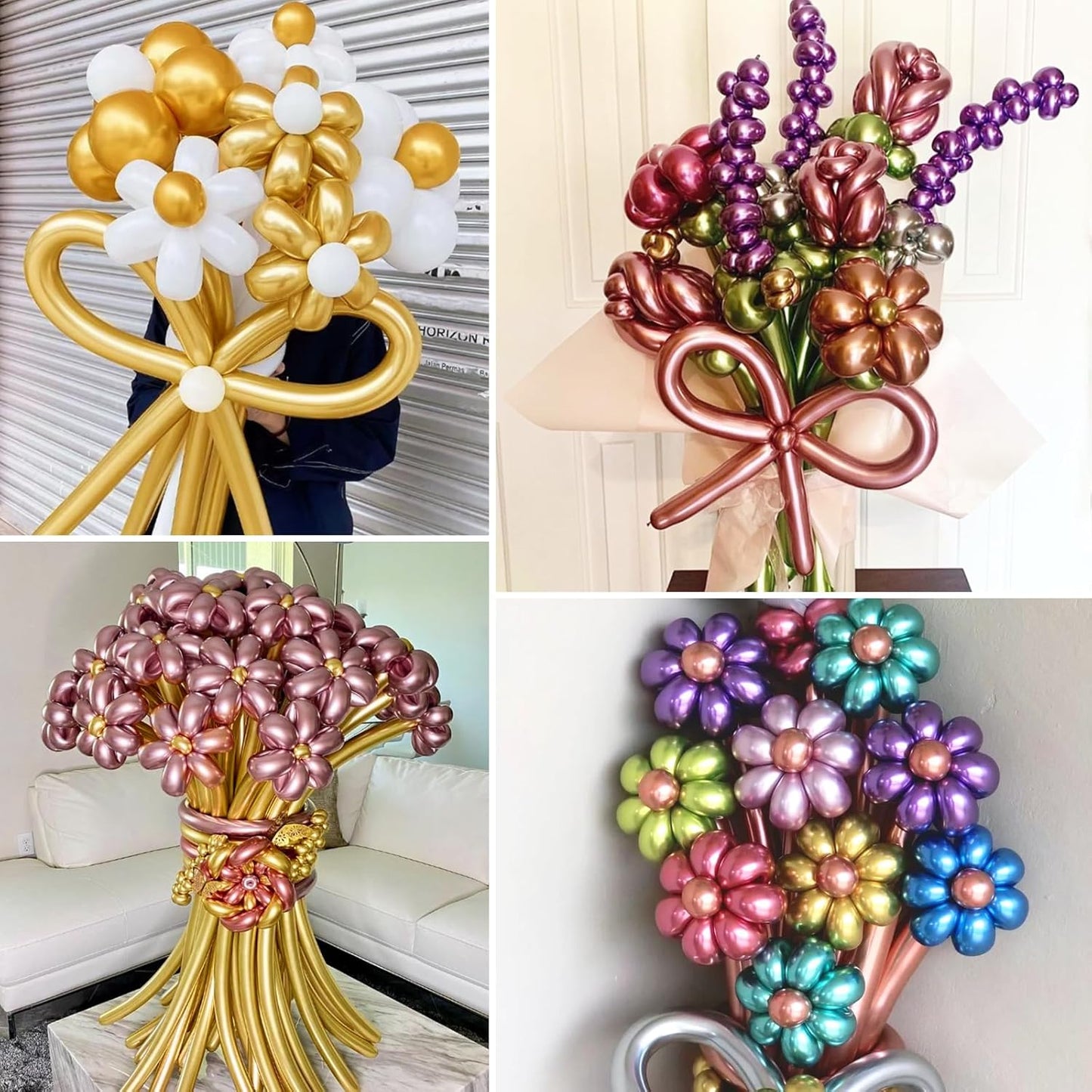 Metallic 260 Gold Long Balloons Chrome 100 Pack Twisting Animal Balloons Thickening Latex Modeling Long Magic Balloons for Animal Model Weddings Birthdays Festival Party Decorations