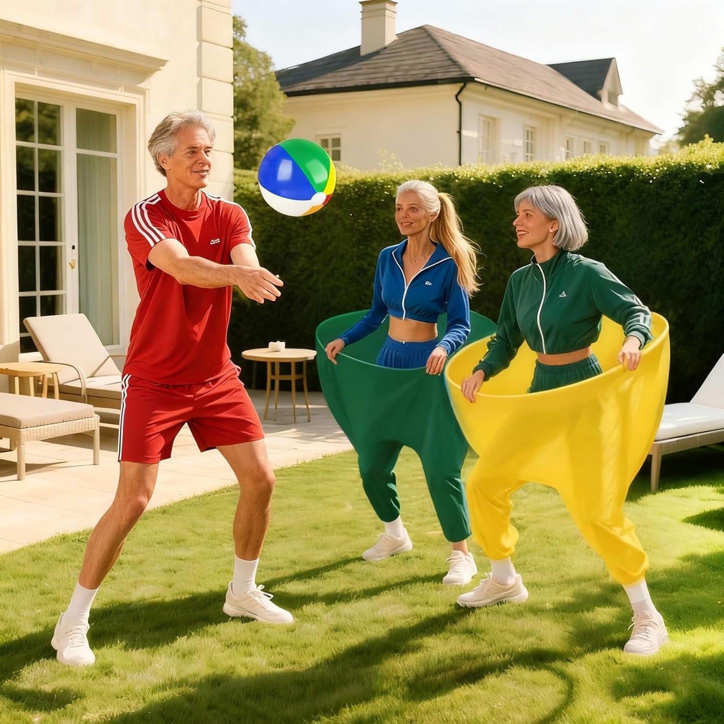 Granny Pants Yard Game, Freaky Party Games Pants with 8 Bouncy Balls and A Pump, Oversized Granny Pants Outdoor Game for Adults, Outdoor Recreational Tossing Games for Team Family Reunion Party（Blue）