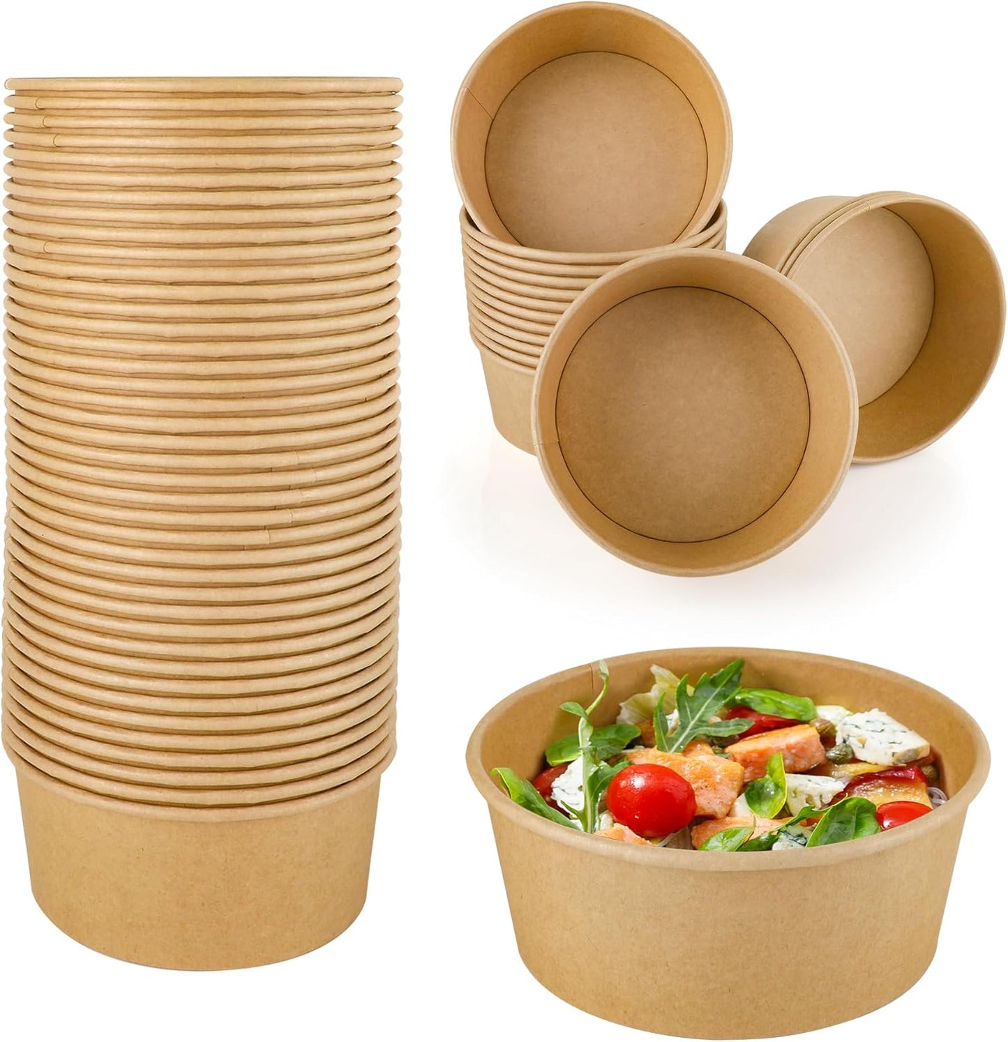 50 Pack 25 oz Paper Bowls, Disposable Soup Bowls, Heavy-Duty Salad Bowls, in Food Grade Kraft Paper Made, Eco-Friendly Durable No Leakage for Dessert Camping Food Party Disposable Serving Bowls