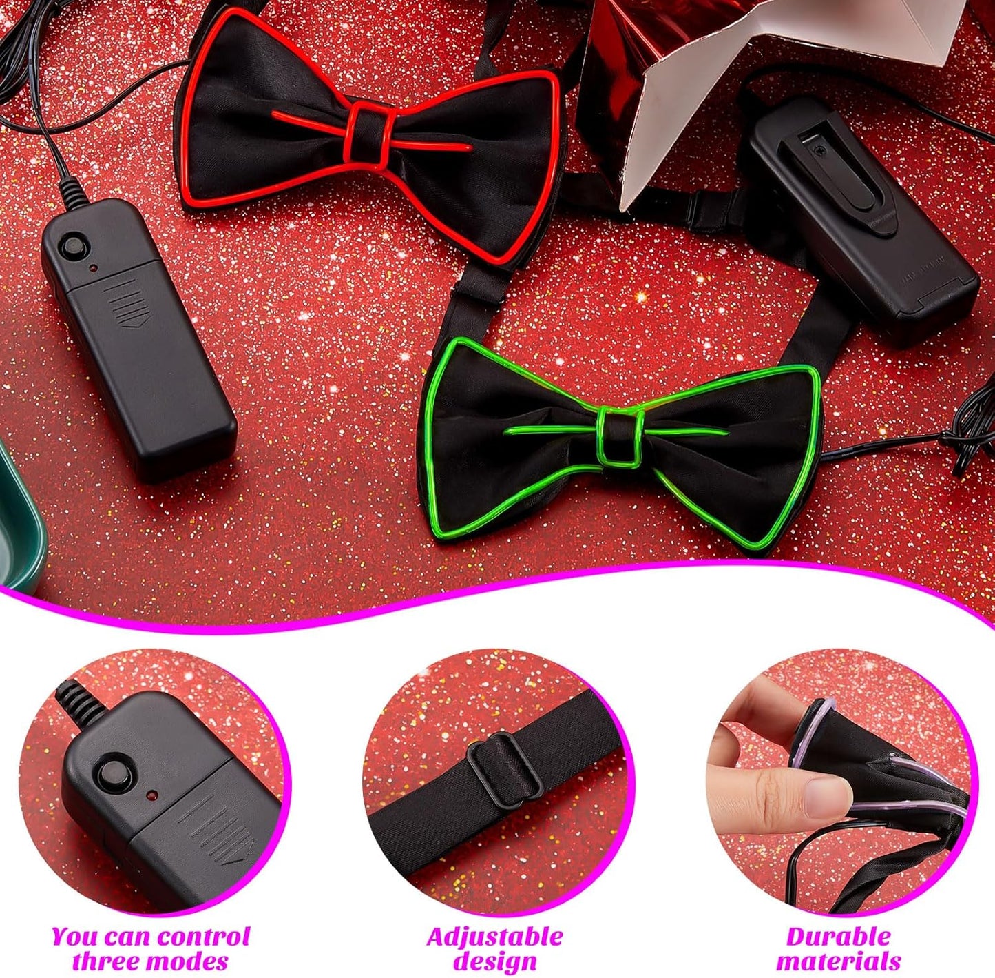 Hercicy Light up Bow Tie for Men LED Neon Bowtie Funny Ties Women Glow in the Dark Party Costume