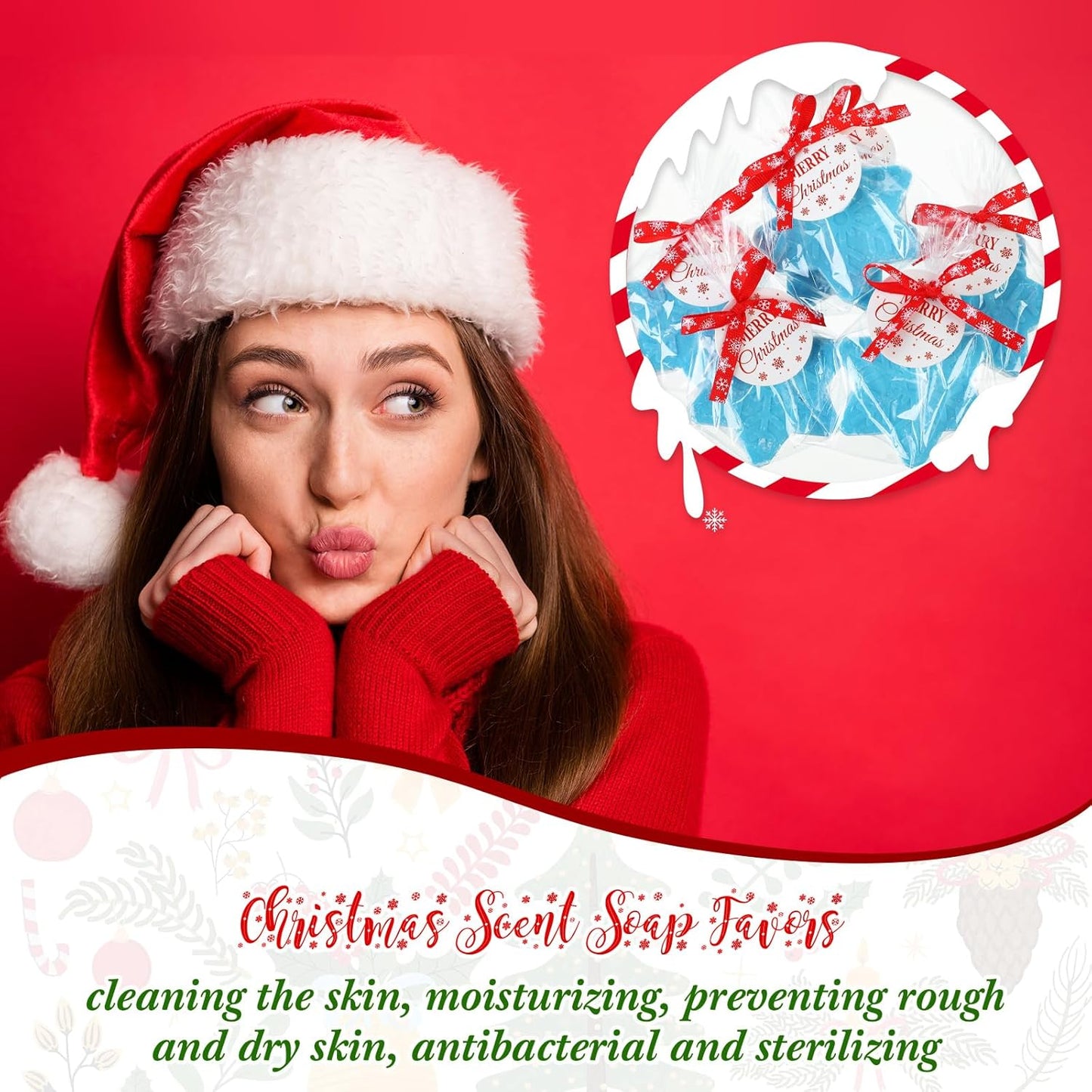 30 Set Christmas Soap Bar Gift Set Christmas Handmade Xmas Tree Santa Clause Gingerbread Snowflake Soaps Bulk Holiday Stocking Stuffer Party Favors for Bathroom (Blue,Blue Snowflake)