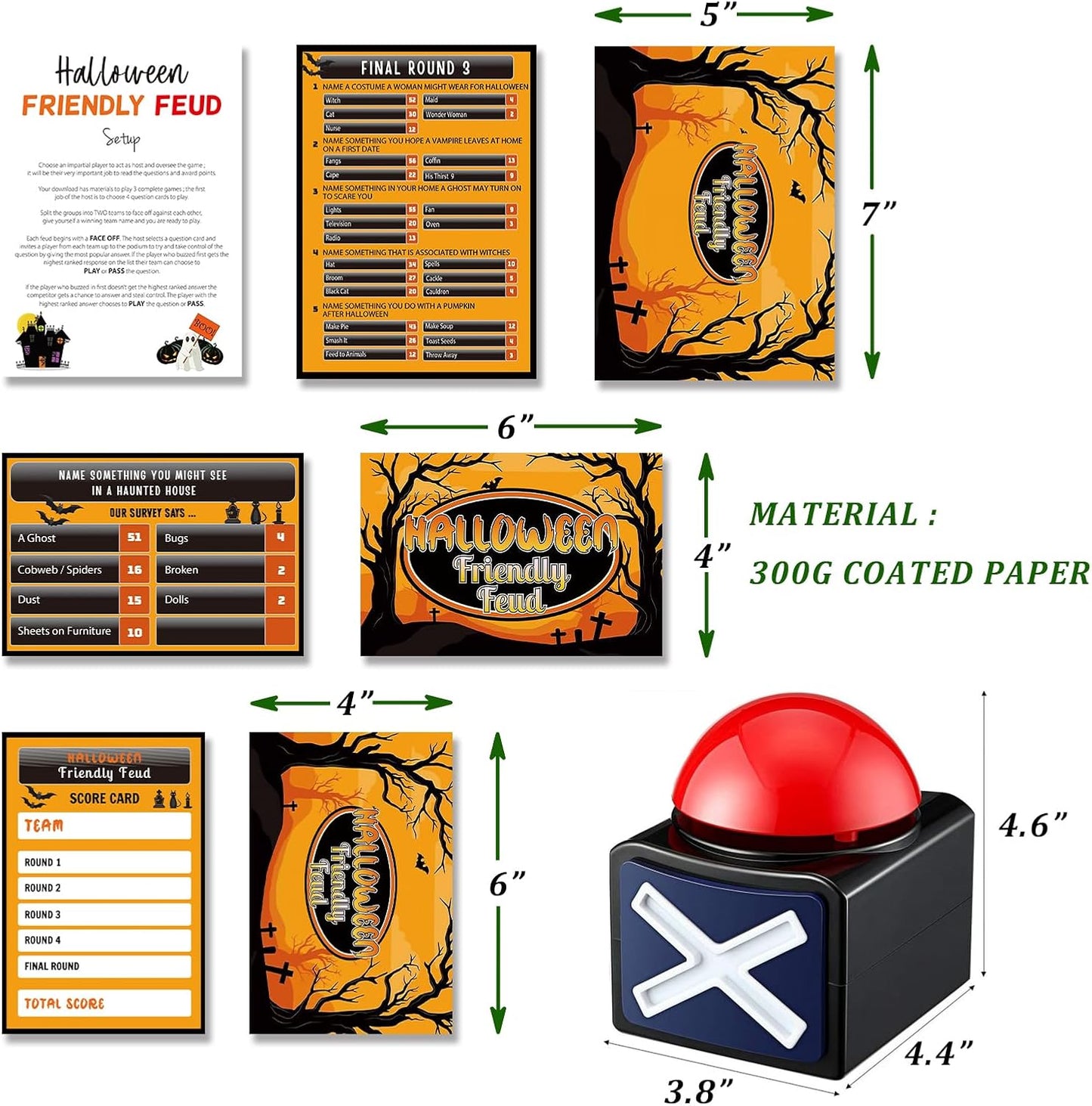 Halloween Friendly Feud Game with Two Buzzers, Halloween Party Supplies, Holiday Group Game - SC001-B