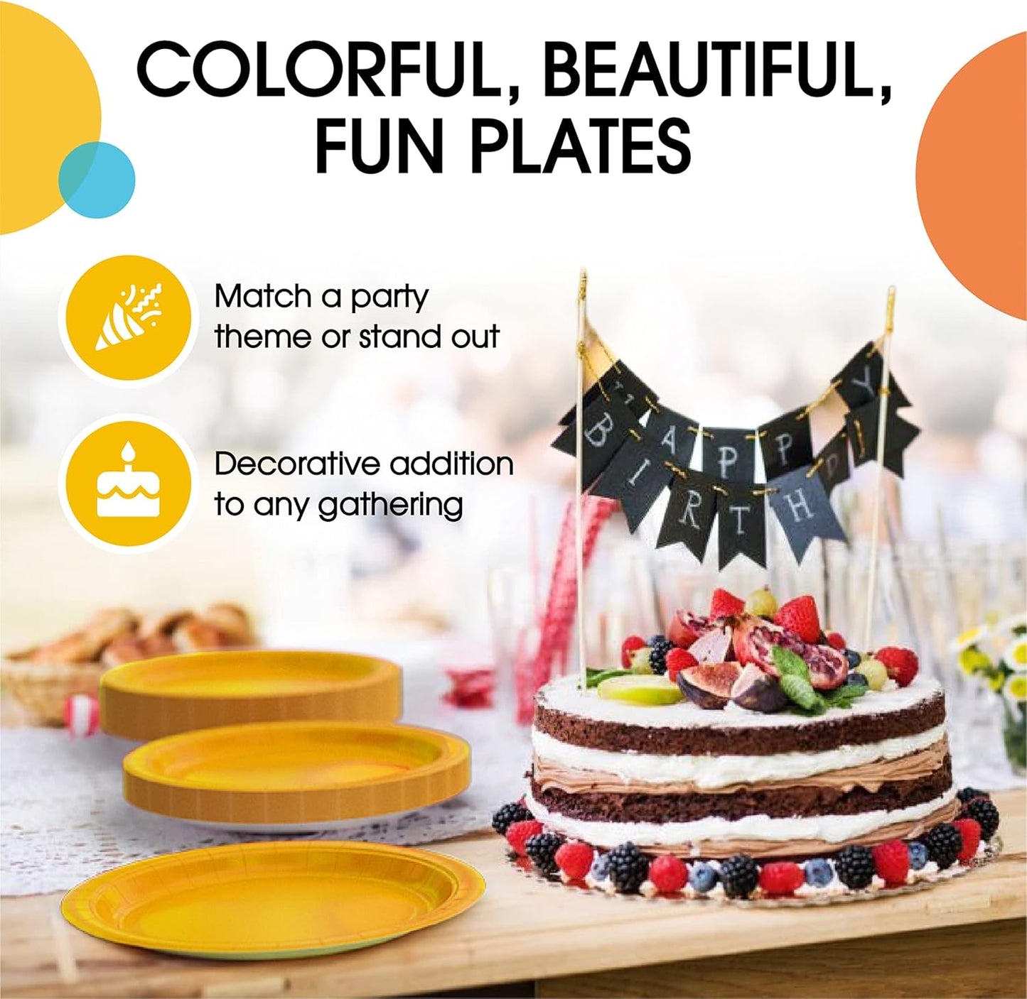 Exquisite Party Solids Yellow Paper Plates Disposable Heavy Duty 9 Inch Yellow Disposable Plates For Party 100 Pcs Heavy Duty 350 GSM, Birthday Supplies