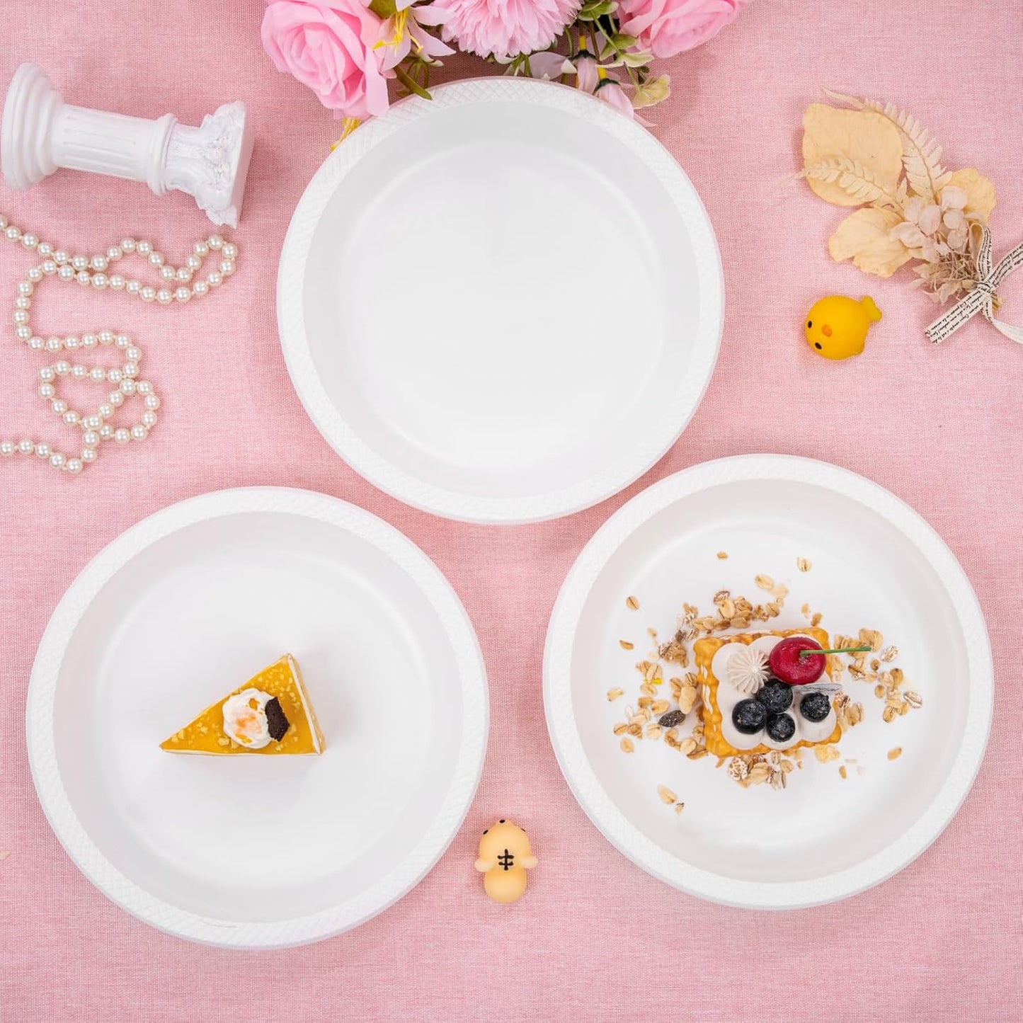 WELLIFE White Plastic Plates 9 Inch -150 Count for Party, Disposable Plastic Party Plates for Wedding Dinner Birthday Engagement