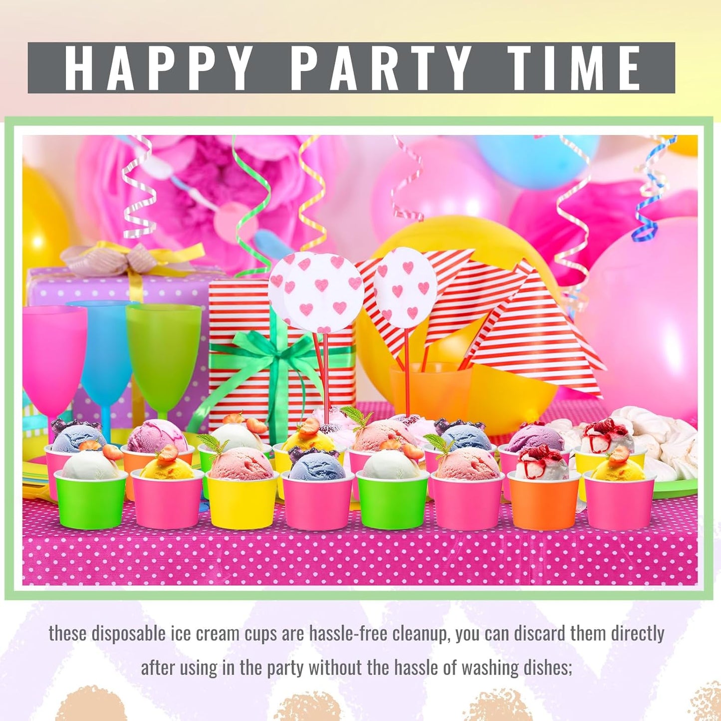 Paper Ice Cream Cups 9oz Colored Disposable Dessert Bowls for Hot or Cold Food Party Cups for Birthday Baby Shower Easter Party Supplies(Neon Color,60 Pcs)