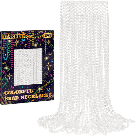 Mardi Gras Beads, White Beads Necklace Bulk, 33 Inches White Mardi Gras Accessories, Parade Throw Supplies Pirate Carnival Baby Shower Birthday Party Wedding Favors Decorations