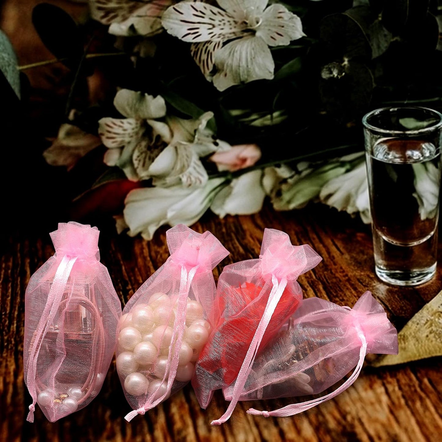 Staruby 100Pcs Sheer Organza Bag 3x4 Inches Drawstring Jewelry Mesh Pouches Gift Bags for Wedding Party Christmas Gifts Festival Gift Candy Bags, Pink