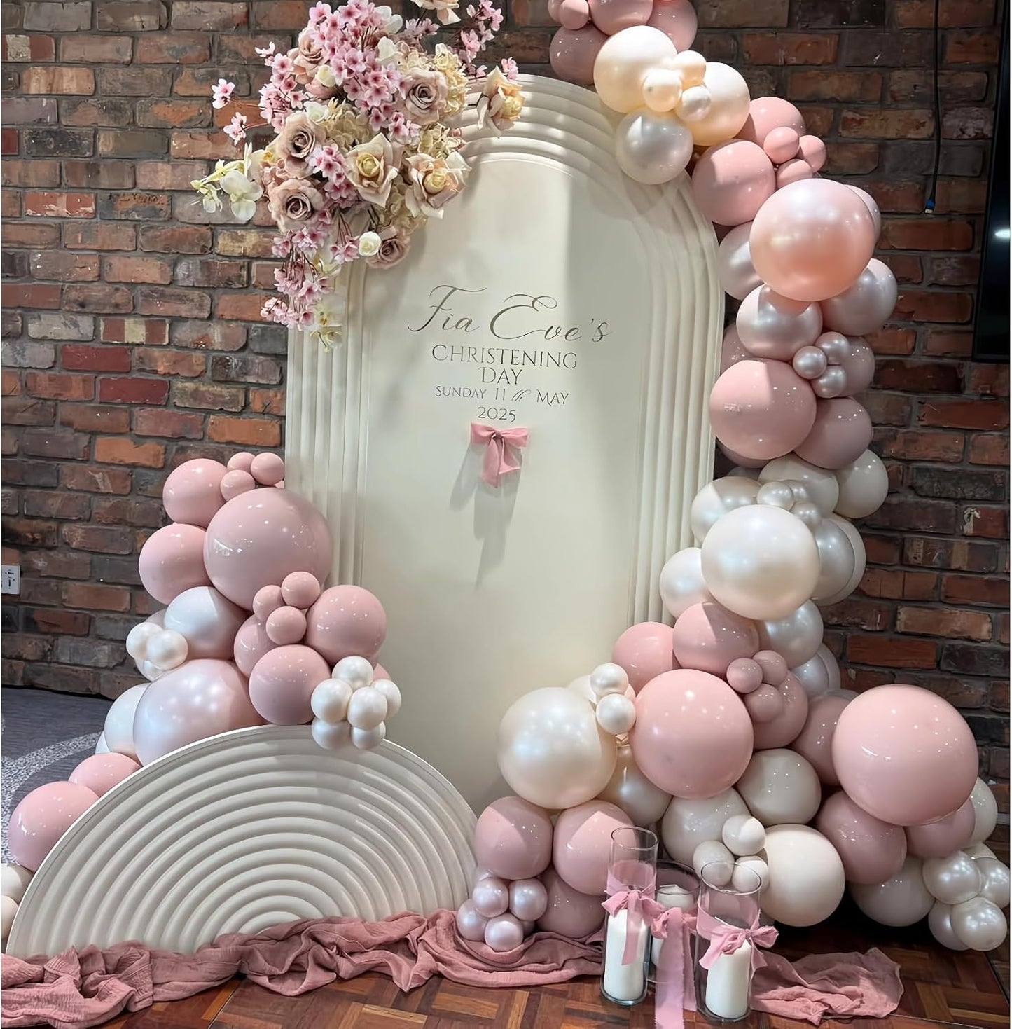 Pink and White Balloons, 12 Inch Double Stuffed Pearl Dusty Blush Baby Light Pink Cream Clear Latex Balloons for Girls Women Boho Bachelorette Wedding Princess Baby Shower Birthday Party Decorations