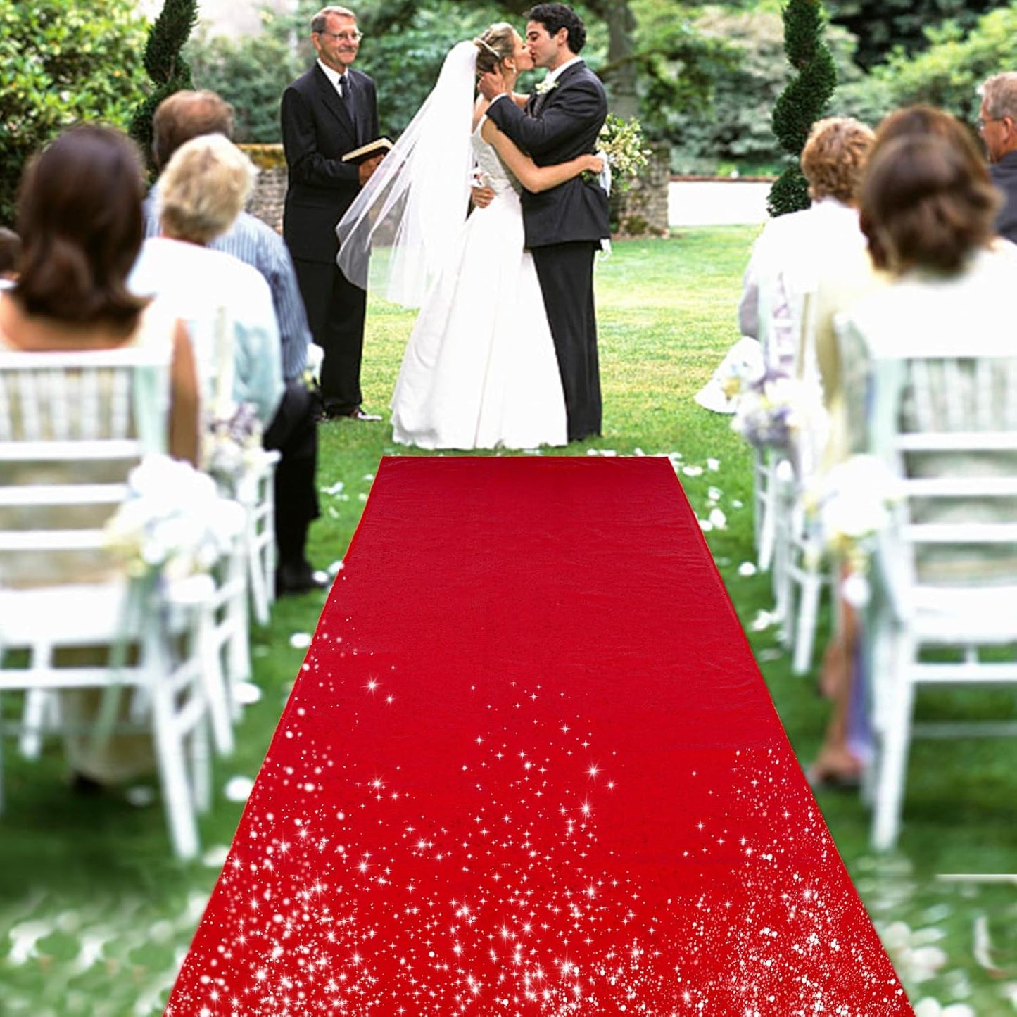 PartyDelight Wedding Aisle Runner for Ceremony Red 4FTx15FT Sequin Carpet Sparkly Rug for Indoor Outdoor Weddings Engagement Decoration