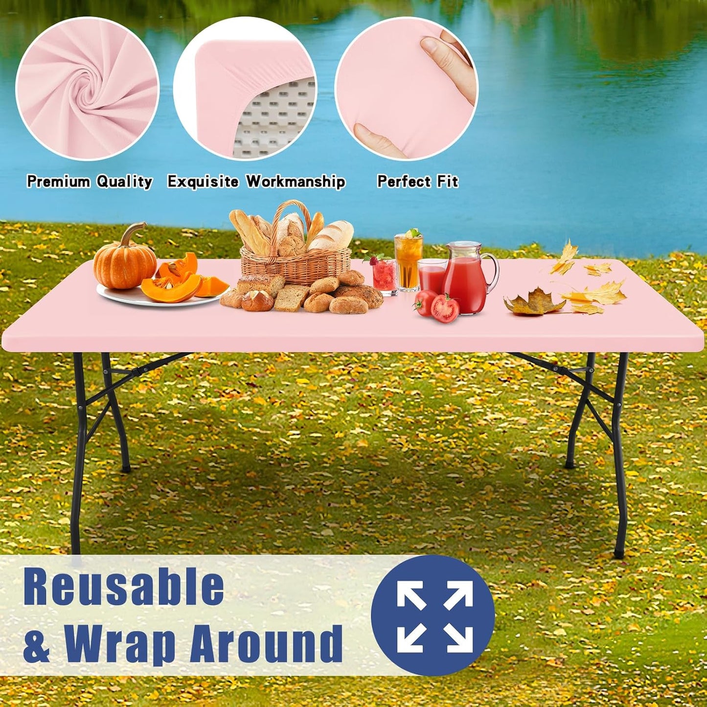 Spandex 5 Foot Rectangle Table Cloth 2 Pack, Elastic Fitted Tablecloths for Picnic, Stretch Washable Patio Table Cover for Outdoor, Camping, Banquet and Parties (Pink, 30"x60")