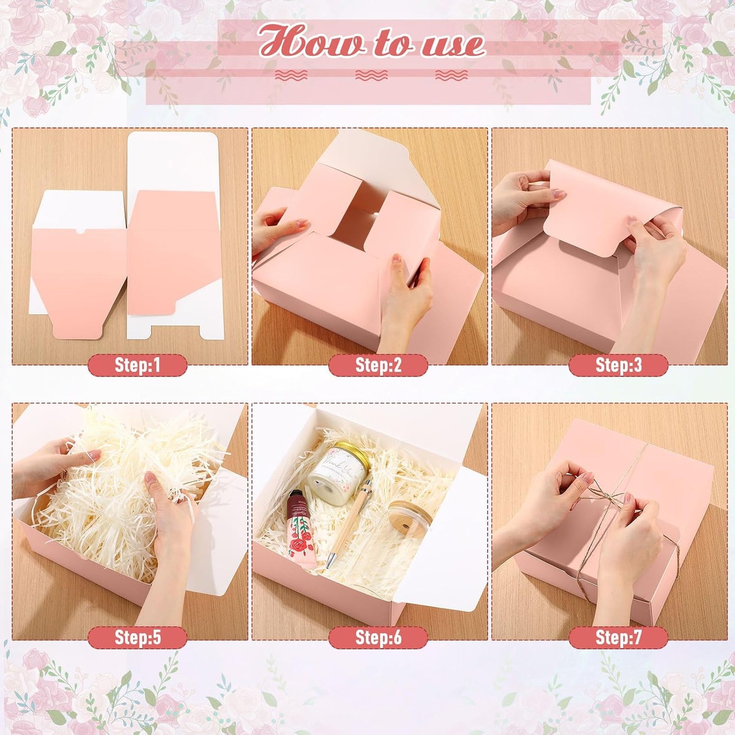 6 Sets Baby Shower Game Prizes for Winners, Glass Cup Scented Candles Hand Cream Pens Gift Box with Raffia for Baby Shower Wedding Bridal Favors for Guests(Pink)