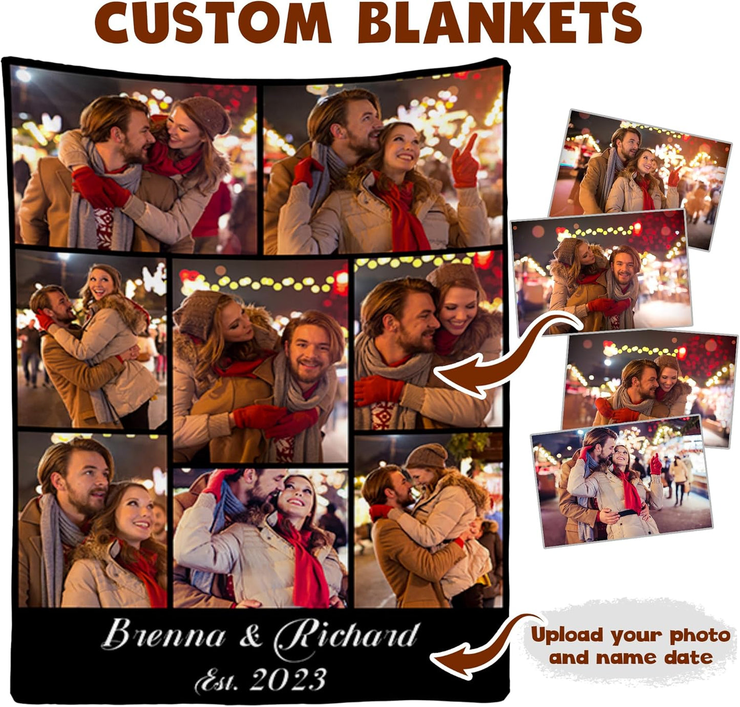 Personalized Valentine's Gifts for Couples, Custom Photo Blankets for Boyfriend Girlfriend with & Name Date, I Love You Birthday Wedding for Wife, Husband, Her, Him