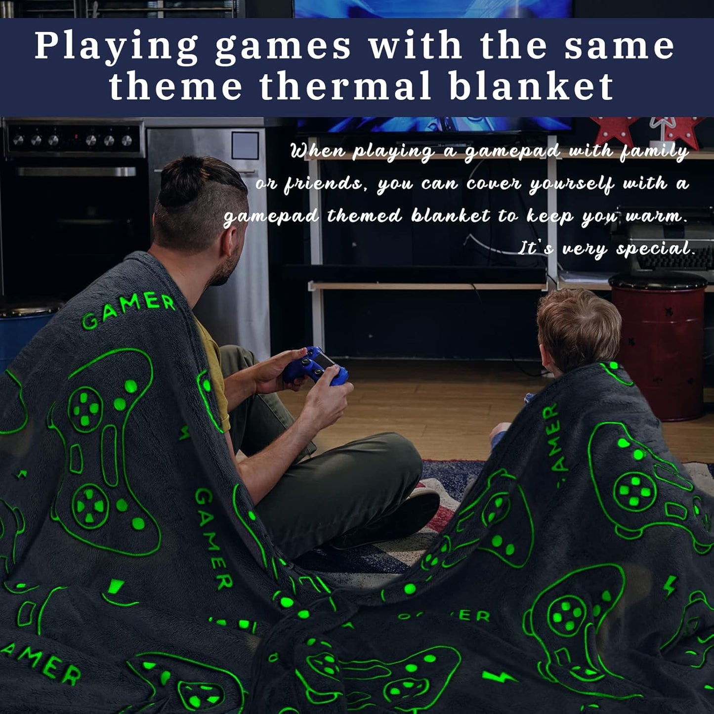 Glow in The Dark Blanket Game Controller Throw Blanket, Gamer Gifts Toys for Kids Boyfriend, Boys Teen Soft Cozy Gaming Blanket Gamer Gifts Game Decor Blankets for Home Bedroom 50"x60"
