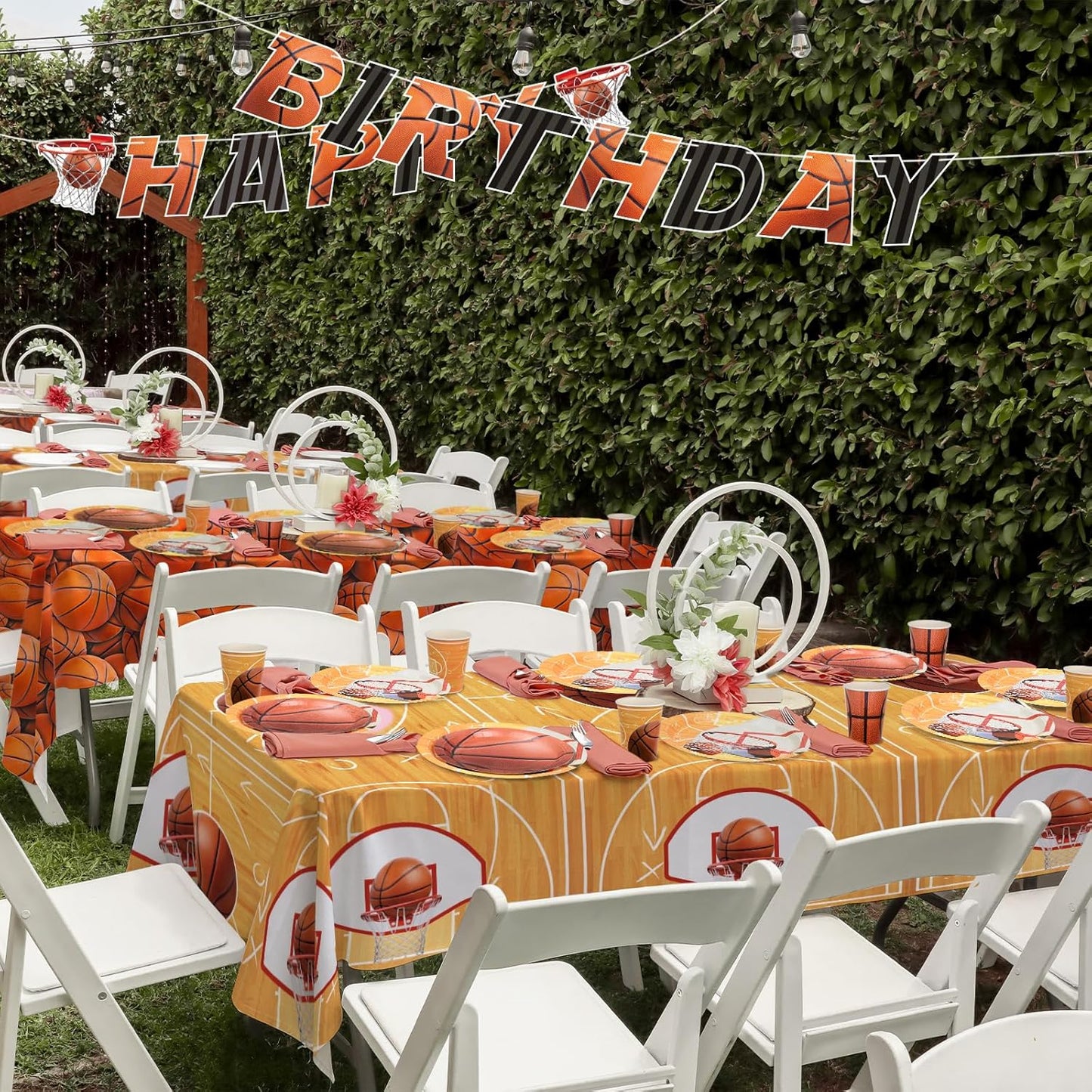 Gatherfun Basketball Party Supplies Kit for 24 - Basketball Party Decorations with Dinner & Dessert Plates, Napkins, Cups, Banner & Tablecloth - for Basketball Birthday & Sports Party Decorations