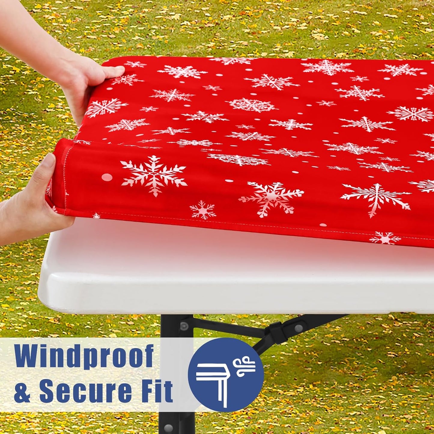 Spandex 6 Foot Rectangle Christmas Table Cloth 2 Pack, Elastic Fitted Tablecloths for Picnic, Stretch Washable Patio Table Cover for Christmas Dinner (Dot Snowflake, 30"x72")