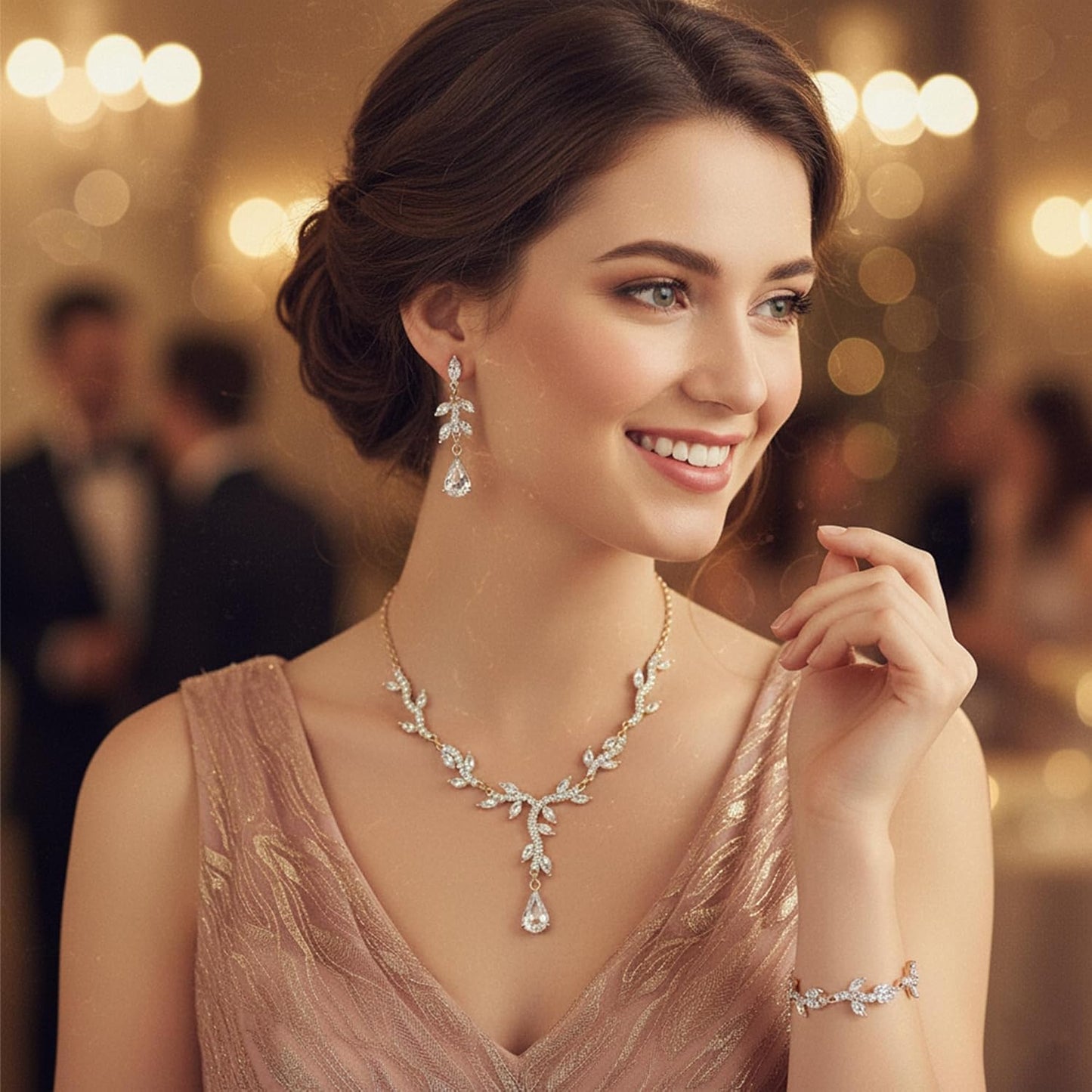 Crystal Necklace Earrings Bracelet Rhinestone Choker Necklace Bridal Wedding Jewelry Set For Brides Bridesmaid Women Party Accessory