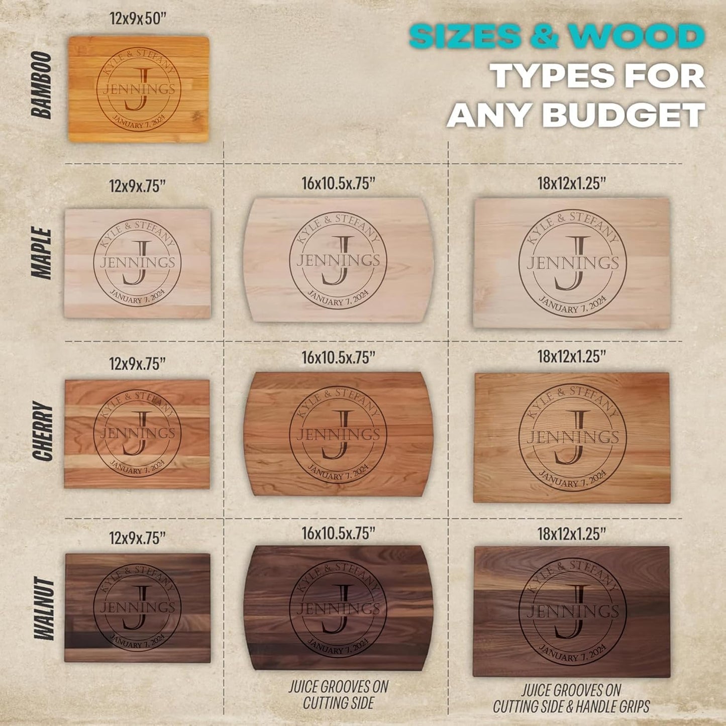 Blue Ridge Mountain Gifts Personalized Wood Cutting Board Laser Engraved Anniversary or Wedding Gift Custom Charcuterie Board Personalized Christmas Gift