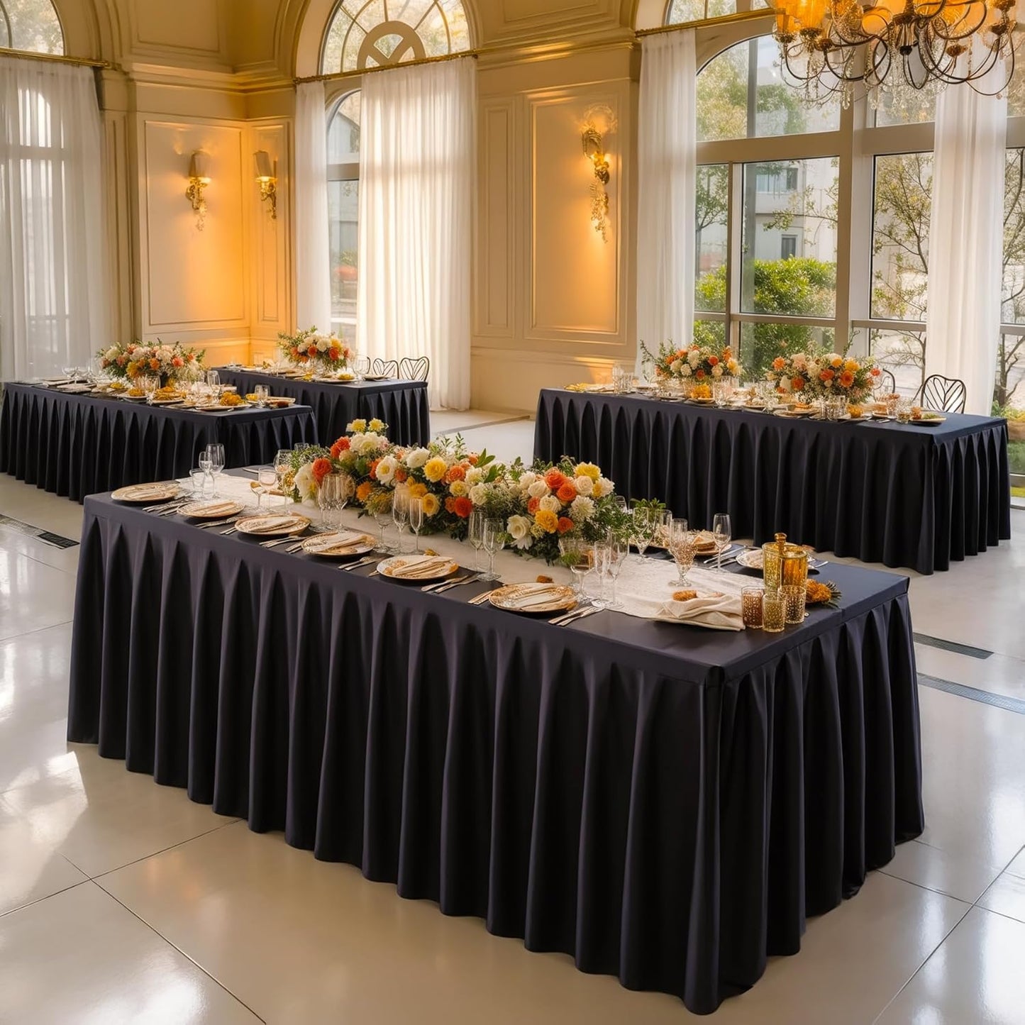 8 Pack Black Rectangle Tablecloth 6 FT Stretch Spandex Fitted Table Cloth for 6 Foot Rectangle Tables Banquet Tablecloths Wrinkle Free Table Cover Stitch Ruffle Table Skirt for Party Wedding Birthday