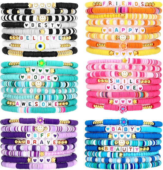 Draupnir Friendship Bracelets Heishi Surfer Clay Bead Bracelets Set Stackable Beaded Preppy Jewelry Bracelets Friendship Boho Y2K Bracelets for Women Teen Girls Party Favors