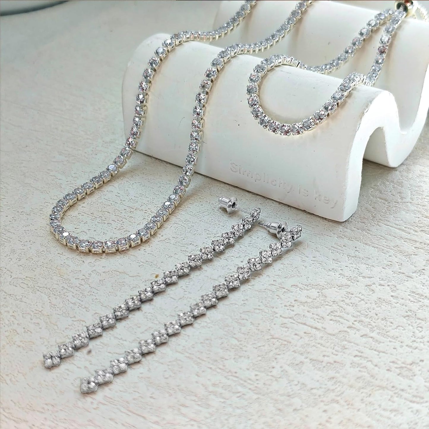 Tennis Necklace Bracelet for Women, Sterling Sliver, Dainty Chocker Necklace, Crystal Bracelet for Women, Wedding Jewelry for Bride, Sparkly Party Prom Hypoallergenic