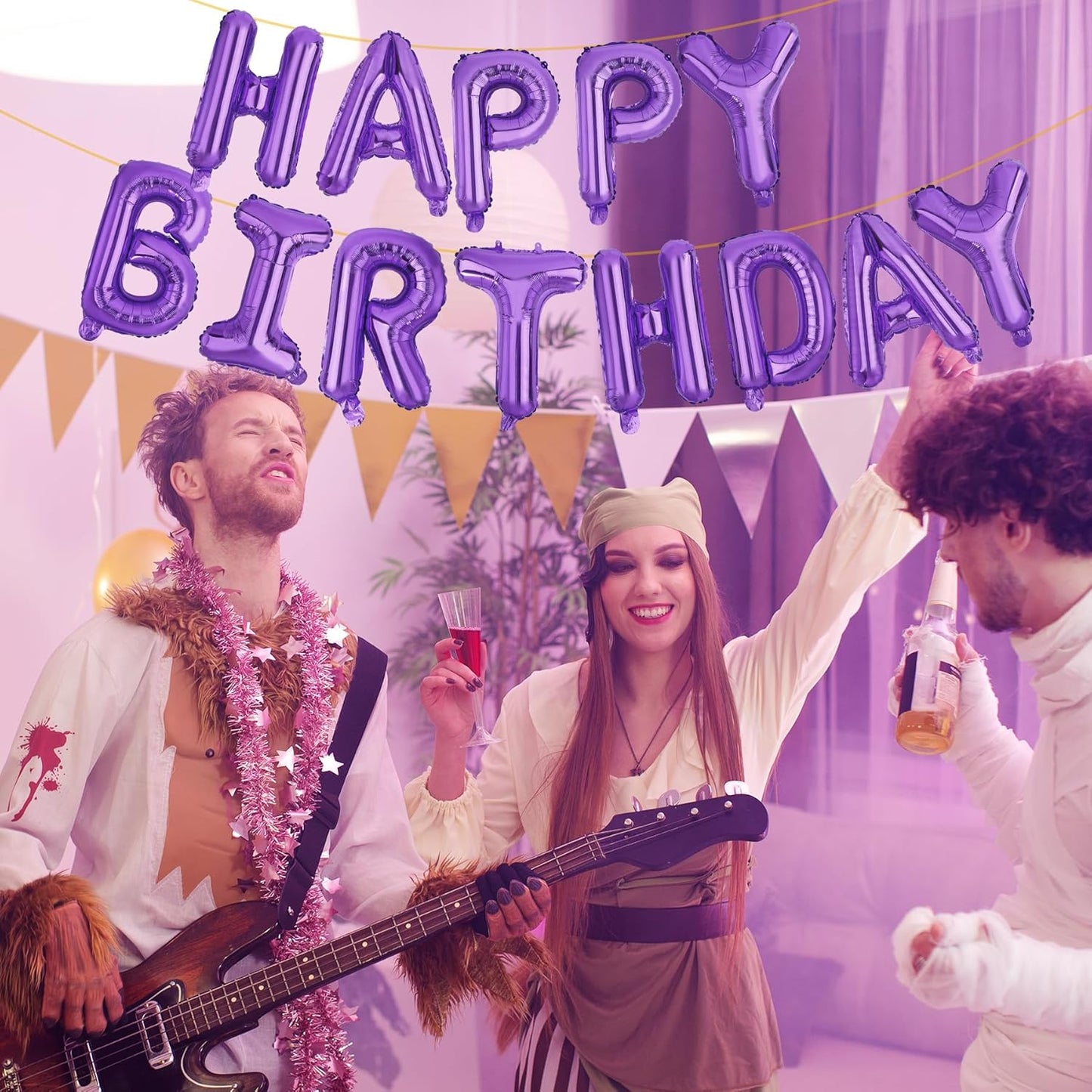 LIOZEOKUN Happy Birthday Balloon Letters 16 inch Mylar Foil Birthday Balloons Banner Sign for Birthday Party Decorations Supplies (Purple)