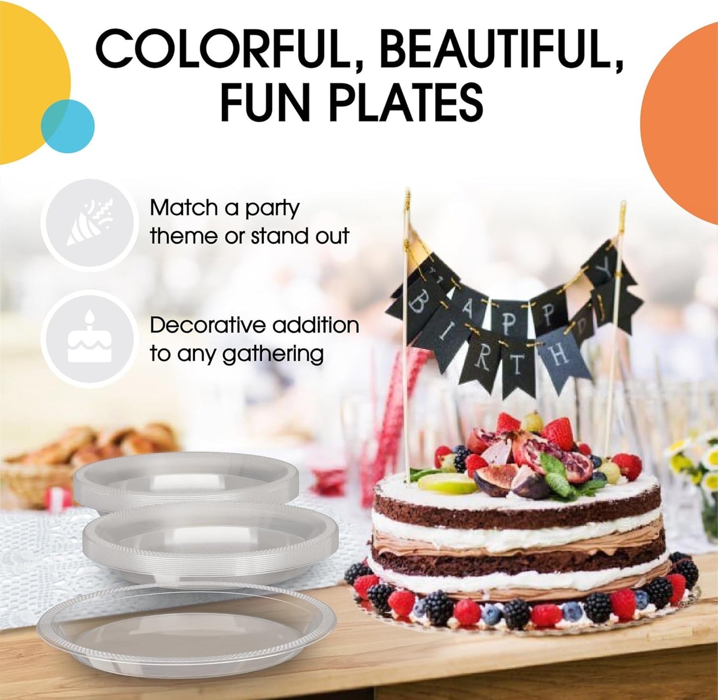 Party Solids Clear Plastic Plates Bulk 7" Clear Disposable Plates For Party Supplies 600 Pieces Disposable Dinner Plate Heavy Duty 350 GSM Plate Sets, Plastic Dinnerware Sets