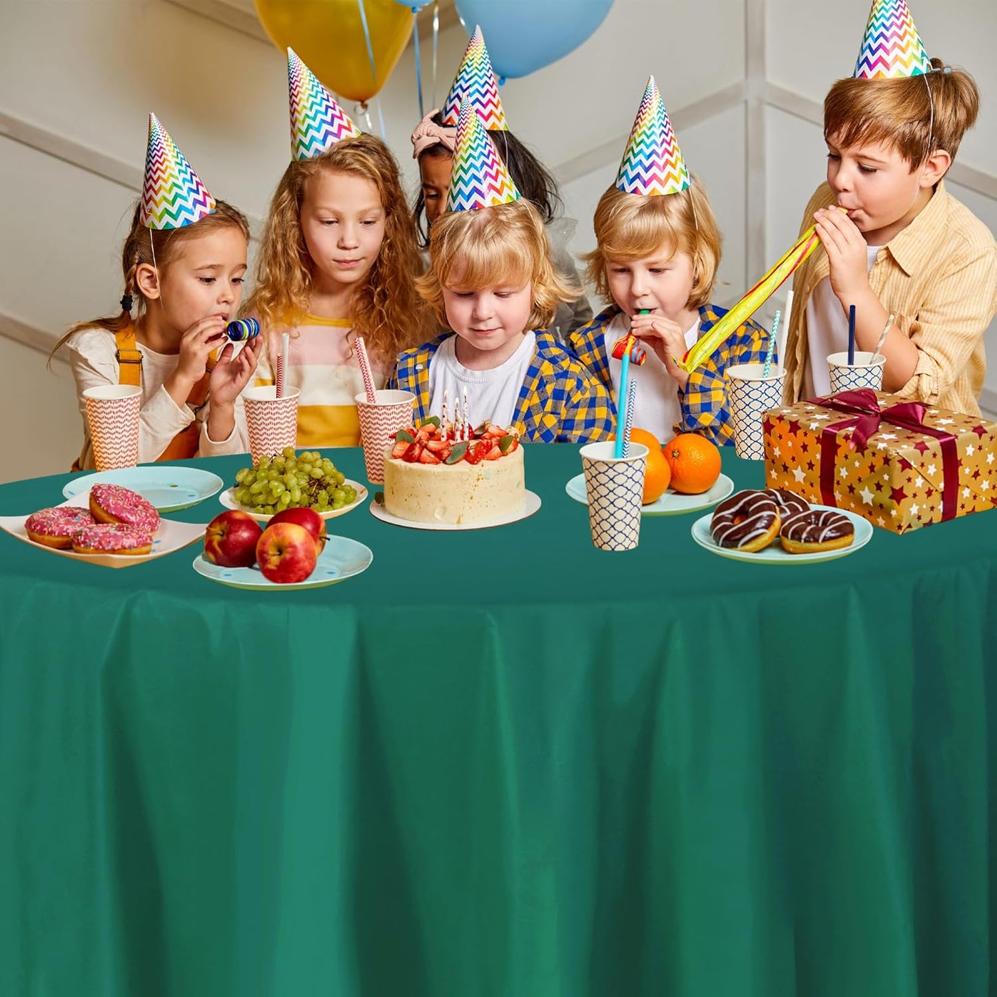 Green Disposable Plastic Tablecloth for Round Tables (12 Pack) Table Cloths for Parties, Events & Weddings, Indoors & Outdoors, 84 inches, Plastic Table Cover