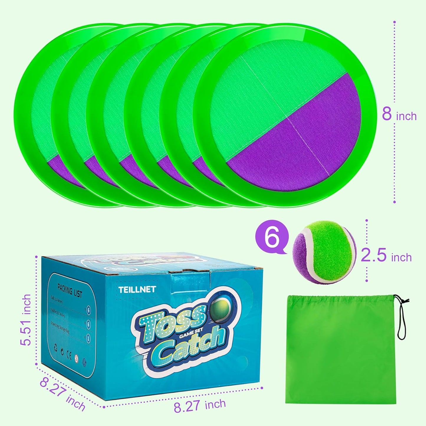 Toss and Catch Ball Set Upgraded 6 Pack- Kids Toys Outdoor Games for Whole Family - Water-Resistant Great for Beach Pool Yard Games - Classic Gift for Boys Girls 3 4 5 6 7 8 9 10 11 12+ Years Old