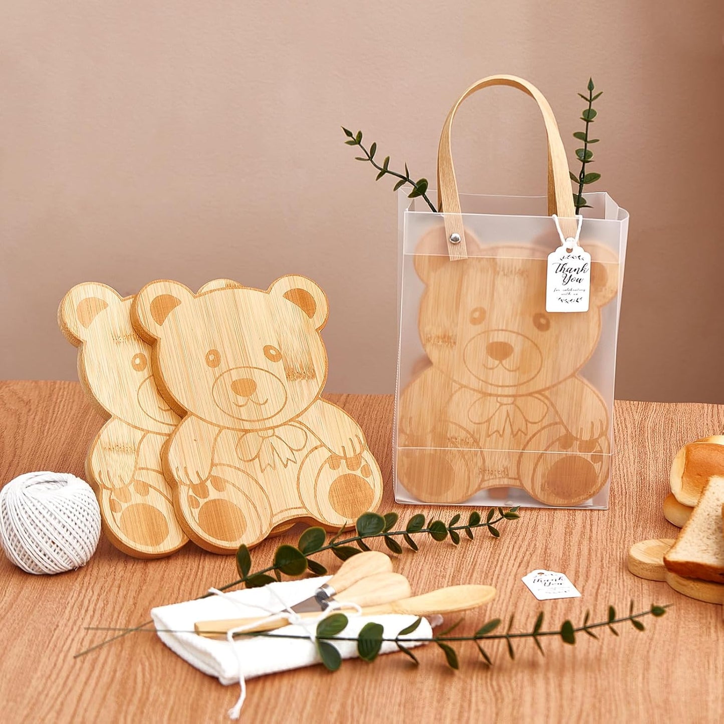Baby Shower Prizes for Game Winners Bear Shaped Cheese Board Gift with Spoons Butter Spreaders Gift Bags Kitchen Towels Bridal Shower Party Favors for Guests (Bear Shaped, 1 Set)