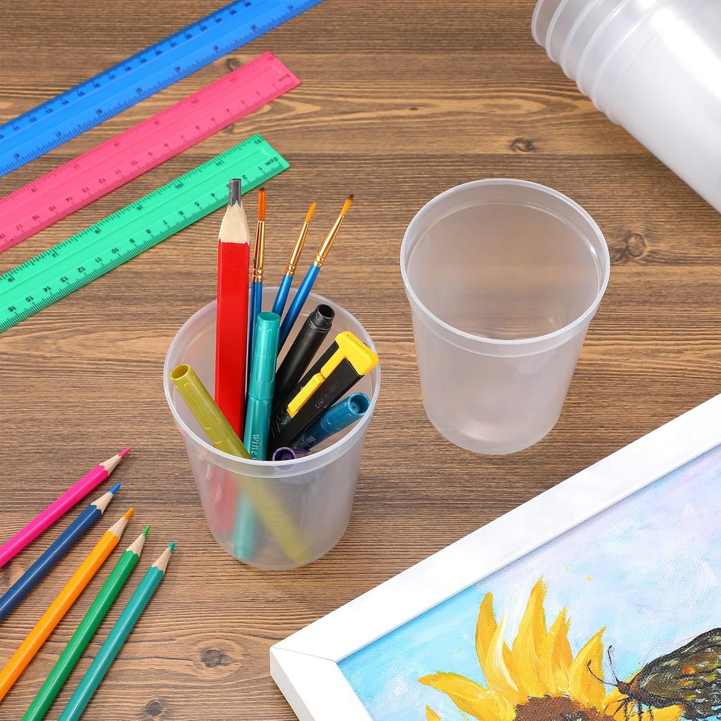 Yungyan 50 Pack 16oz Stadium Cups Reusable Plastic Cups Blank Drink Tumblers for Parties, Events, DIY Projects, 4.5 x 3.54 x 2.72 Inch (Clear)