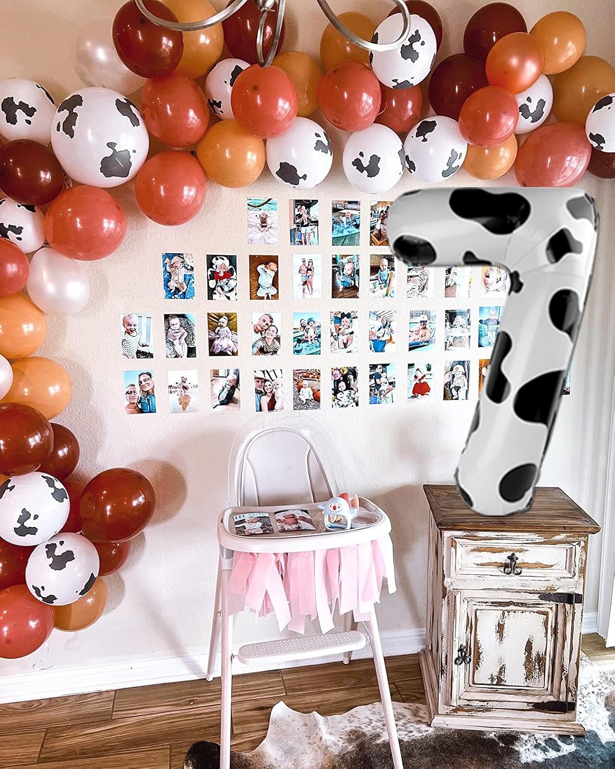 Cow Print 40 Inch 1st Number Balloon, Unisex Birthday Decorations, Farm Animal Party Supplies, Self Sealing, Reusable