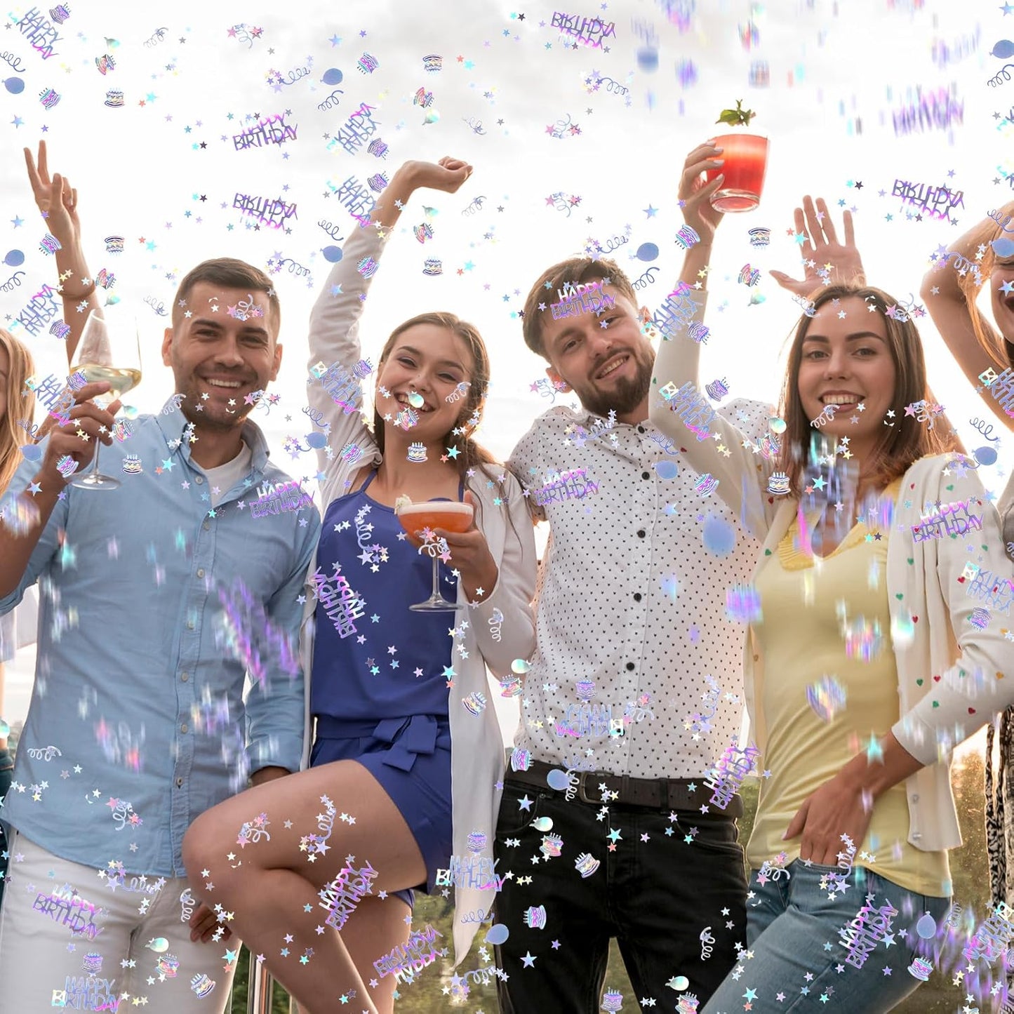 Happy Birthday Confetti, Birthday Party Cake Confetti, Metallic Foil Balloon Table Scatter Decorations for Baby Adult Birthdays Table Scatter Party Supplies