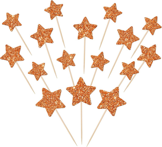 30 PCS Star Cupcake Toppers Glitter Assembled Twinkle Star Cupcake Picks Wedding Engagement Bridal Shower Birthday Party Cake Decorations Supplies Mixed Size Orange