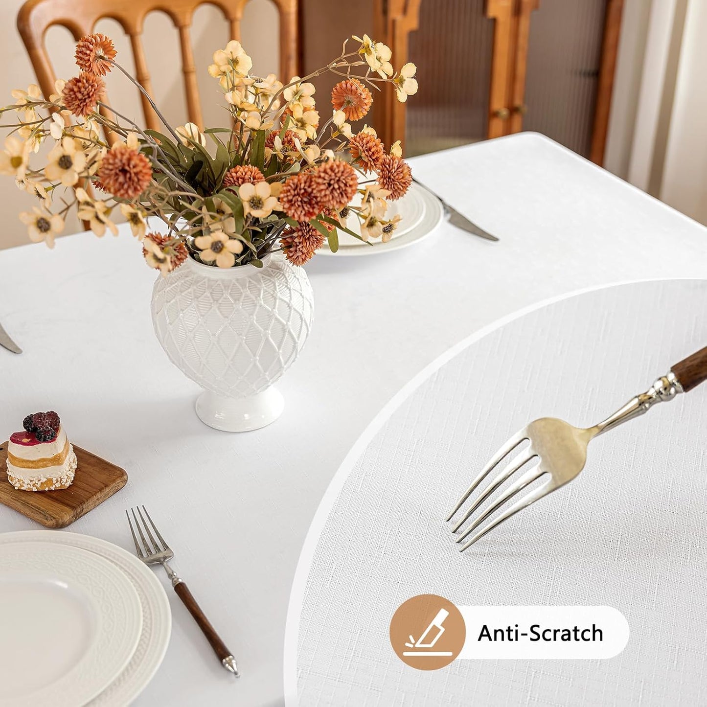 Fabric White Rectangle Table Cloth, Faux Linen Textured Stain Resistant & Reusable Rectangular Tablecloth, Easy Clean for Dinning Banquet Wedding, 60 x 120 Inch