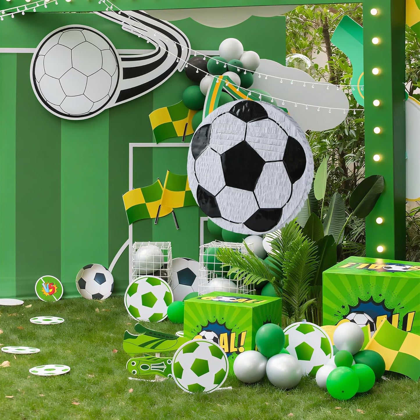 PCFING 18 Inch Soccer Piñata with 30 Inch Piñata Stick Blindfold Confetti for Boys Girls Adults Birthday Party Game Decorations, Anniversary Celebration, Fiesta