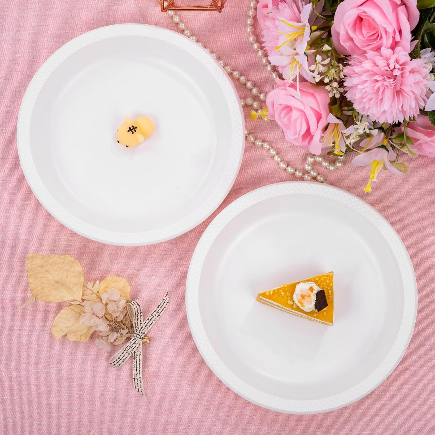 WELLIFE White Plastic Plates 9 Inch -150 Count for Party, Disposable Plastic Party Plates for Wedding Dinner Birthday Engagement