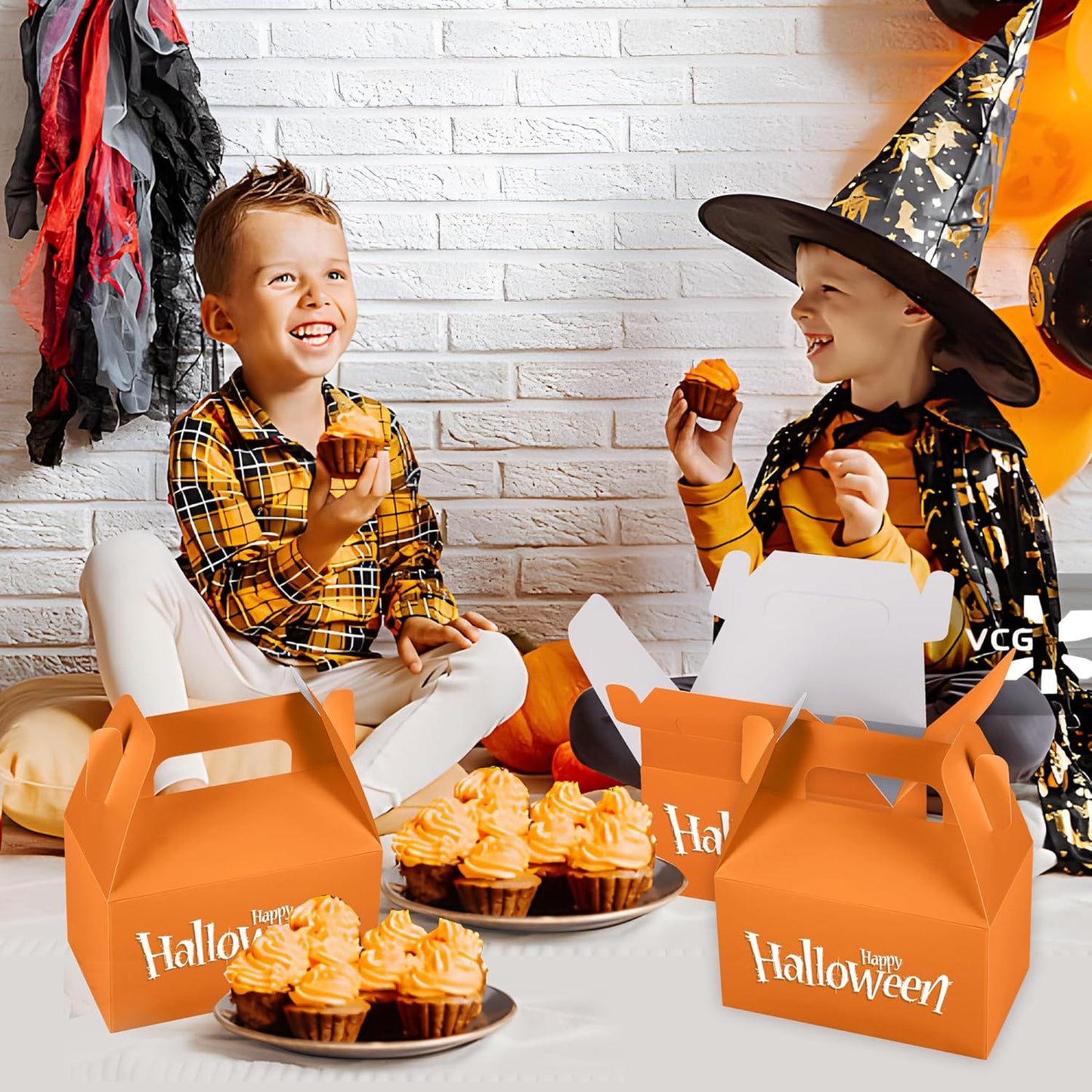 XAGLVV 24 Pack Orange Gable Boxes with Handles 6.2x3.5x3.5 Inch Paper Party Favor Gift Box for Halloween Party Favors Thanksgiving Fall Festivals Kids Birthdays