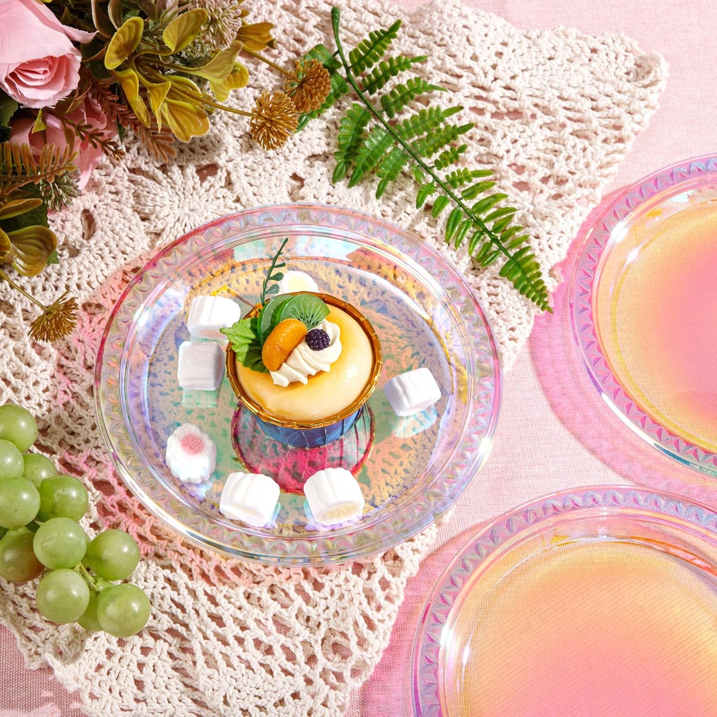 WELLIFE Iridescent Plastic Plates 7 Inch, 150 Count Disposable Plastic Dessert Party Plates for Easter Valentine's Day Disco Party Decor Wedding Birthday Baby Bridal Shower
