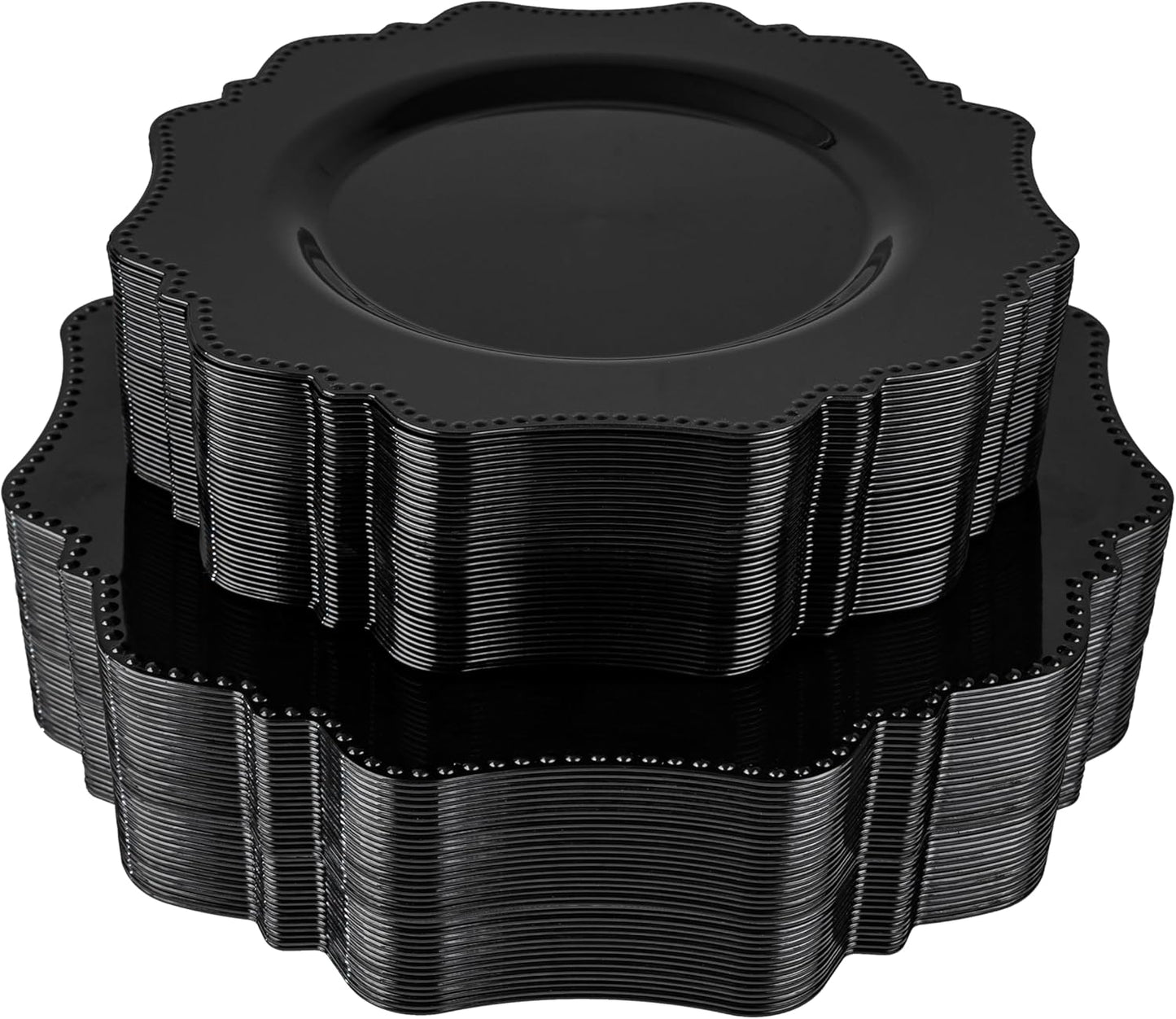 COLOSUS 100pcs Black Plastic Plates - Heavy Duty Black Plastic Plates Disposable for Party/wedding Include 50pcs Dinner Plates and 50pcs Dessert Plates.