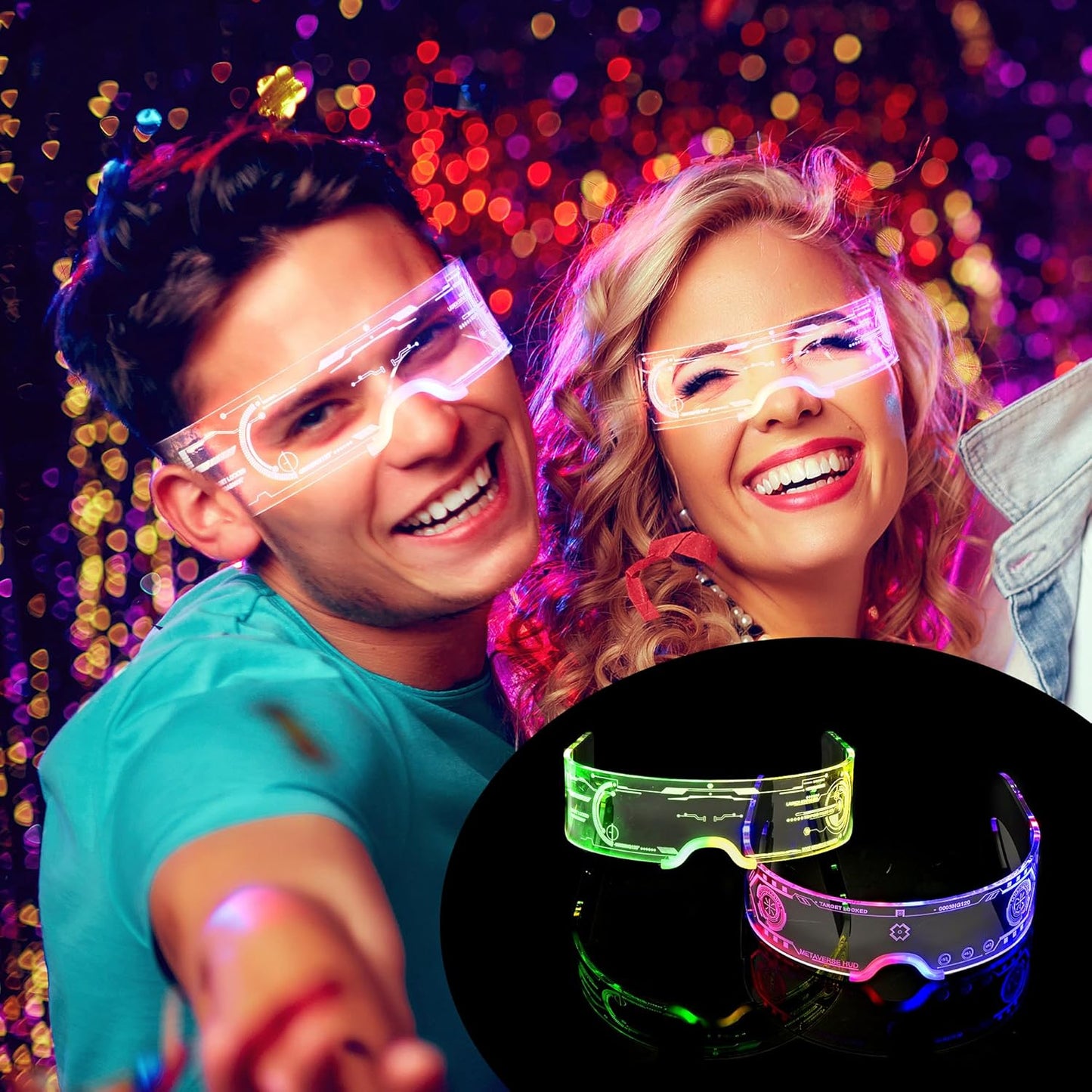 2 pack Light Up Glasses For Party LED Glass For Adults Kids Futuristic Sunglasses Rave Accessory Multi Color Glow Glasses,Gifts(Fun Glasses)