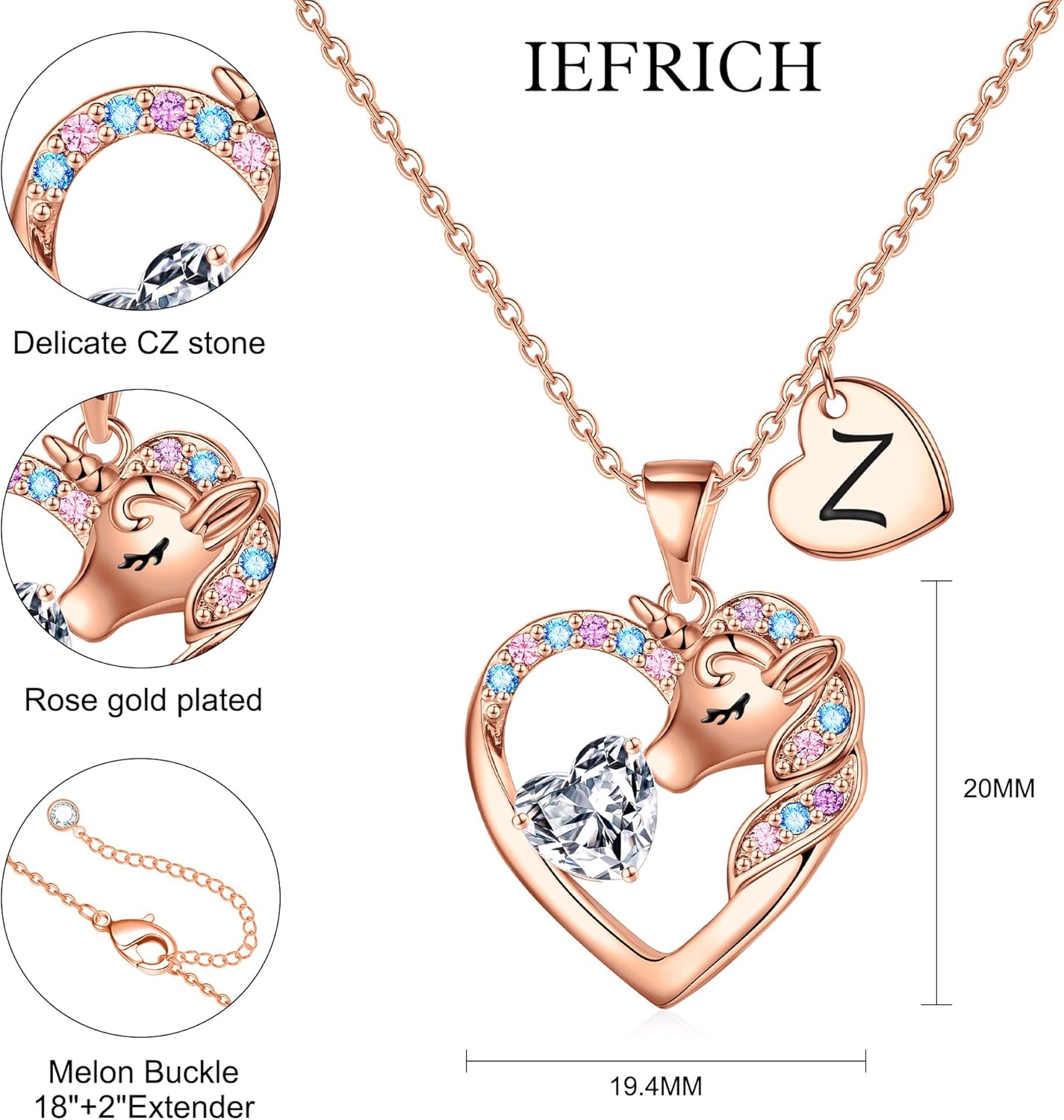 Christmas Gifts for Grandkids Kids - Colorful CZ Heart Initial Unicorn Necklace for Girls Jewelry Unicorn Birthday Gifts for Girls Stocking Stuffers for Kids