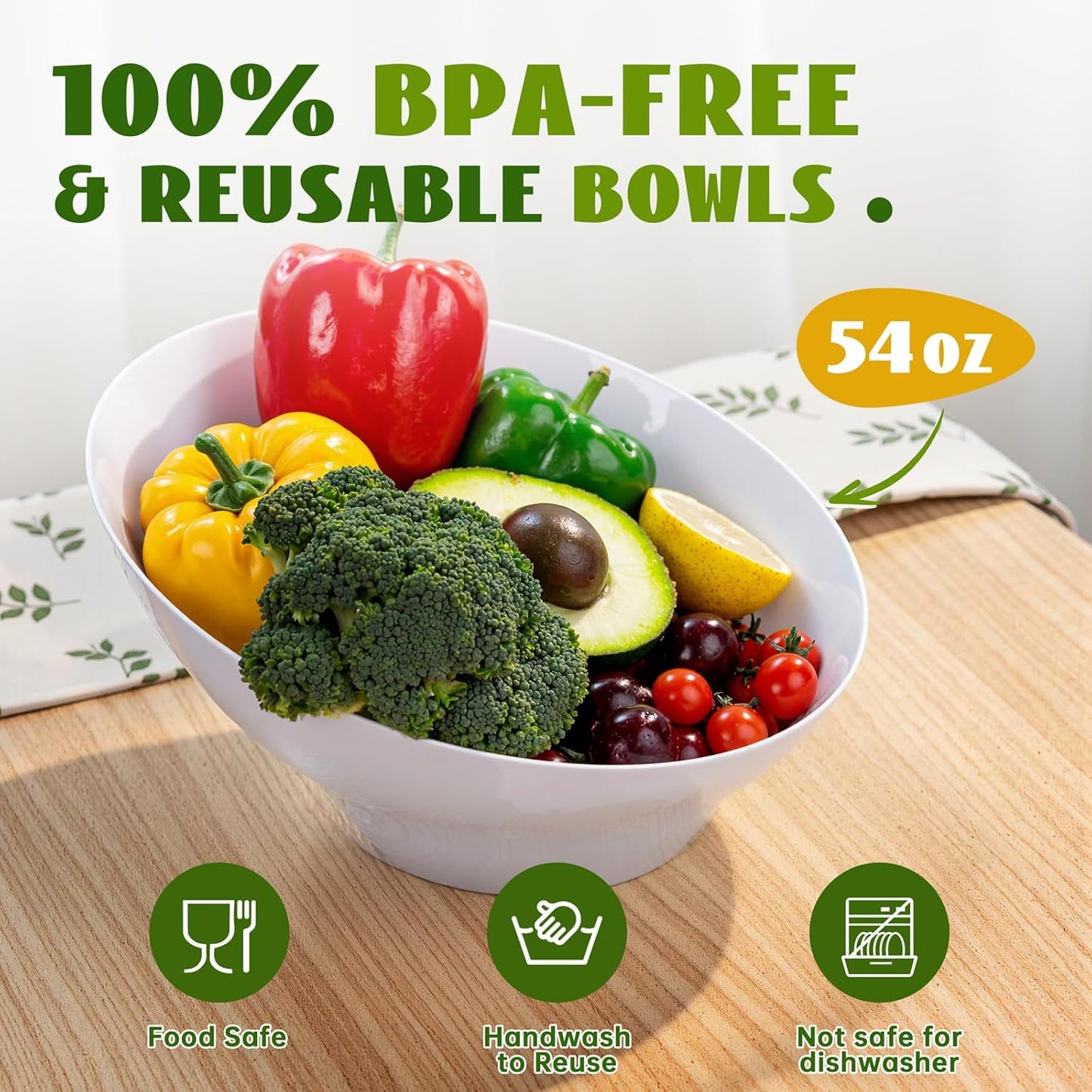 Liacere 16PCS White Plastic Serving Bowls - 54 OZ Angled Table Salad and Fruit Bowls - Disposable for Chip&Candy - Ideal for Party & Wedding & Halloween